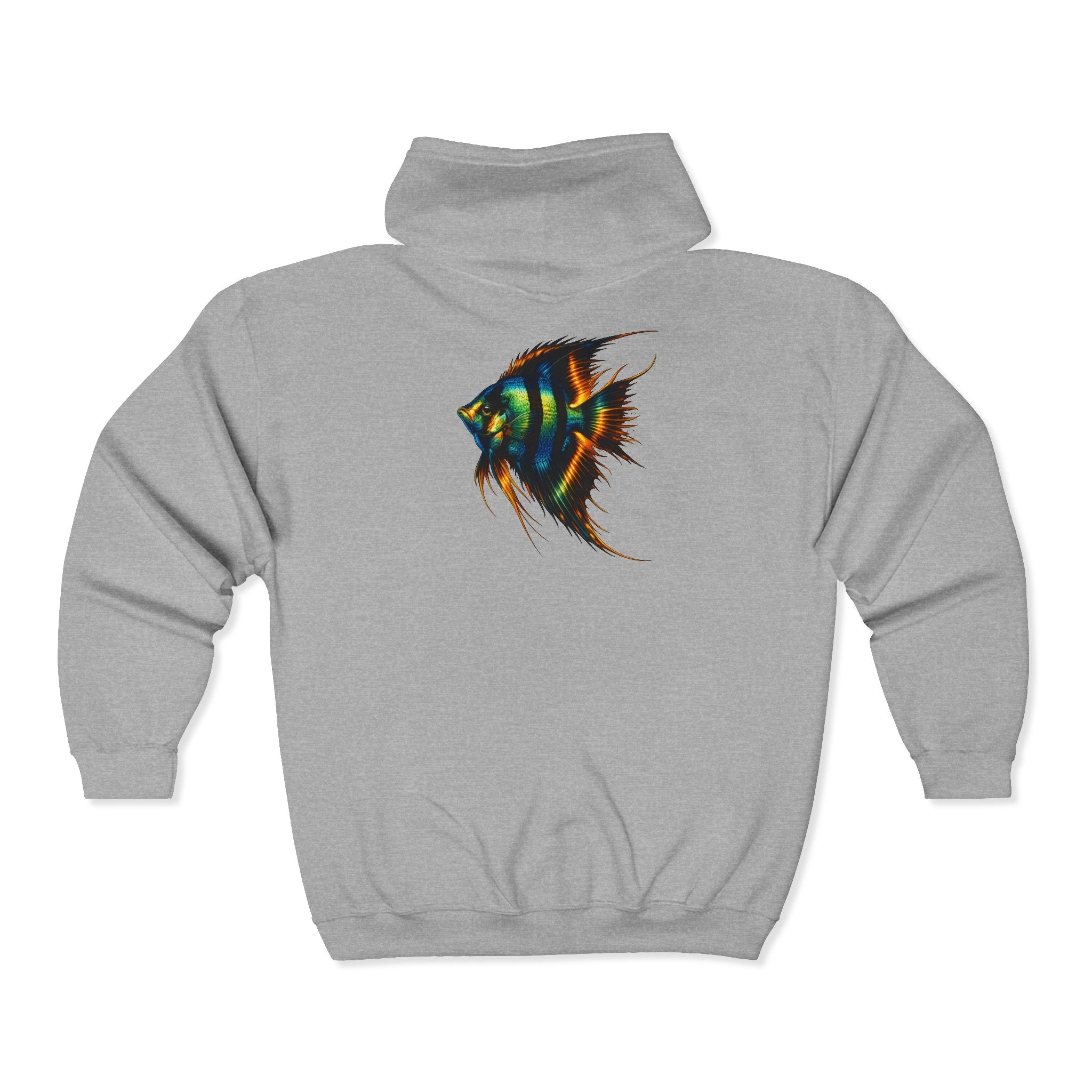 Angelfish Neon Art Zip Hoodie – Colorful Aquarium Fish Back Print