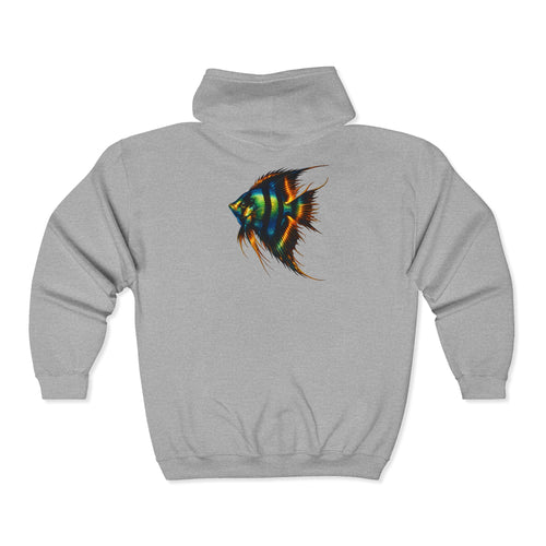 Angelfish Neon Art Zip Hoodie – Colorful Aquarium Fish Back Print