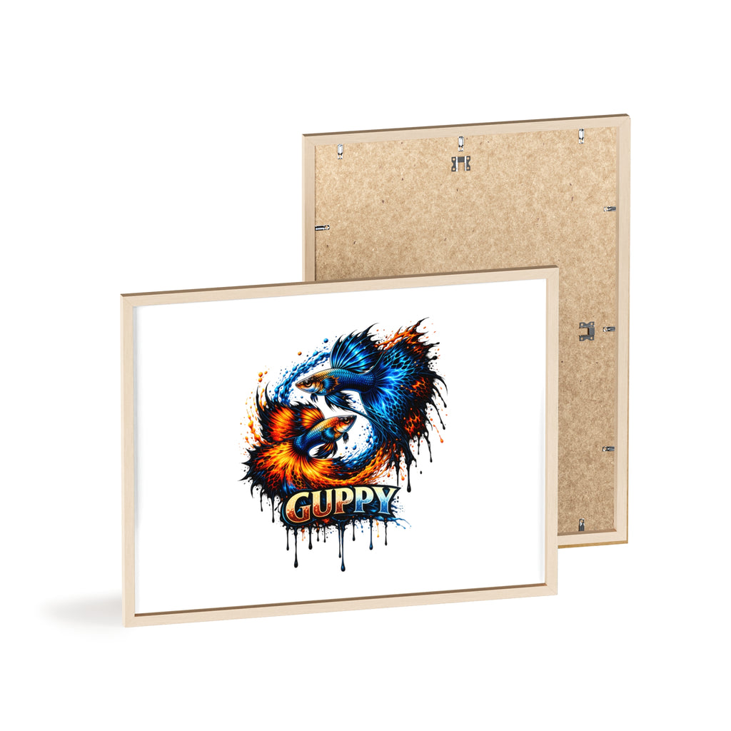 Guppy Fish Art Poster with Wooden Frame — Colorful Koi-Style Aquarium Print