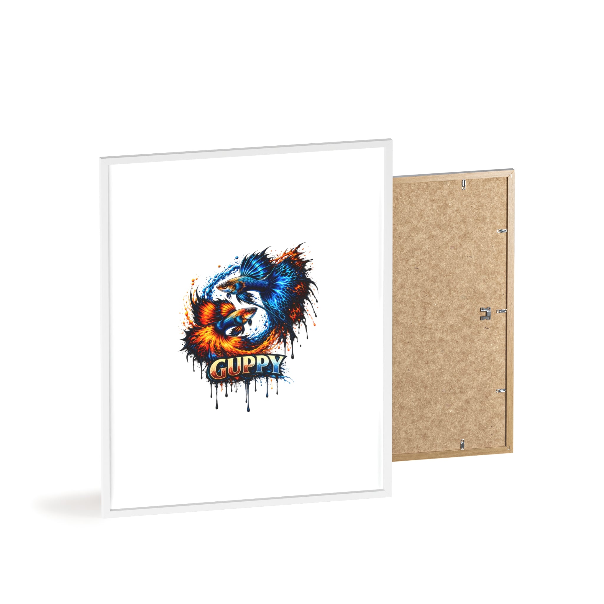 Guppy Fish Art Poster with Wooden Frame — Colorful Koi-Style Aquarium Print