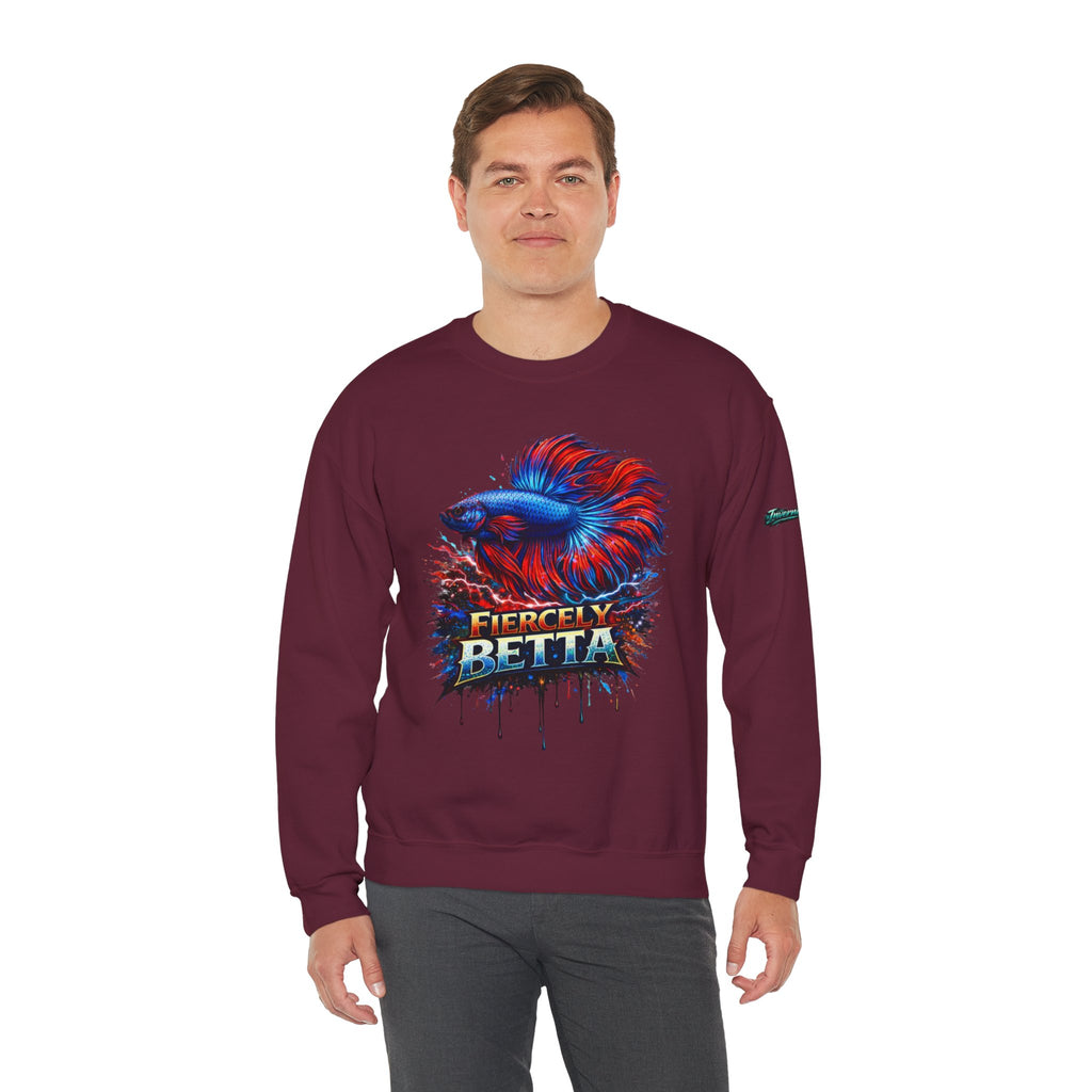 Betta Fish Crewneck Sweatshirt — "Fiercely Betta" Colorful Aquarium Graphic