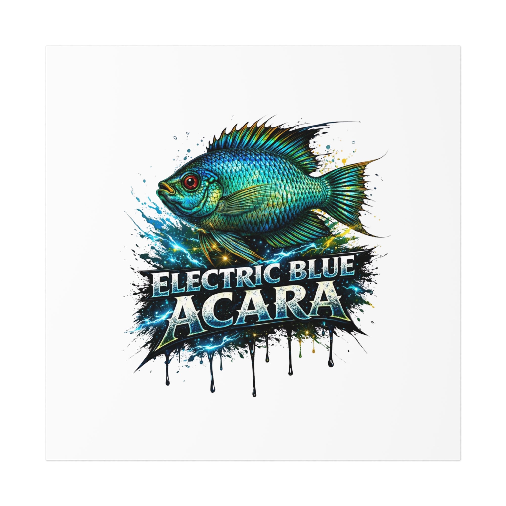 Electric Blue Acara Fish Poster — Vibrant Aquarium Wall Art