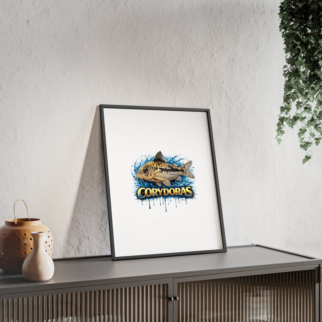 Peppered Corydoras Fish Poster with Wooden Frame — Aquarium Wall Art