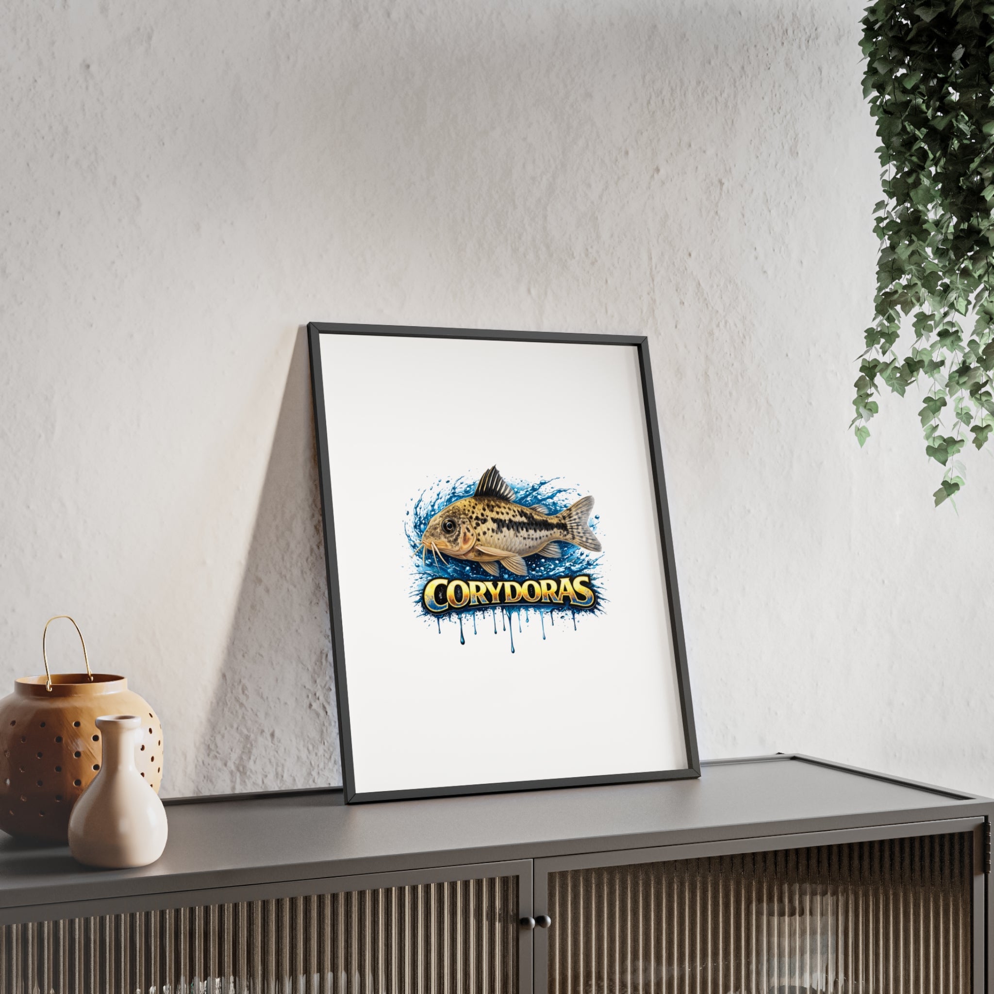 Peppered Corydoras Fish Poster with Wooden Frame — Aquarium Wall Art
