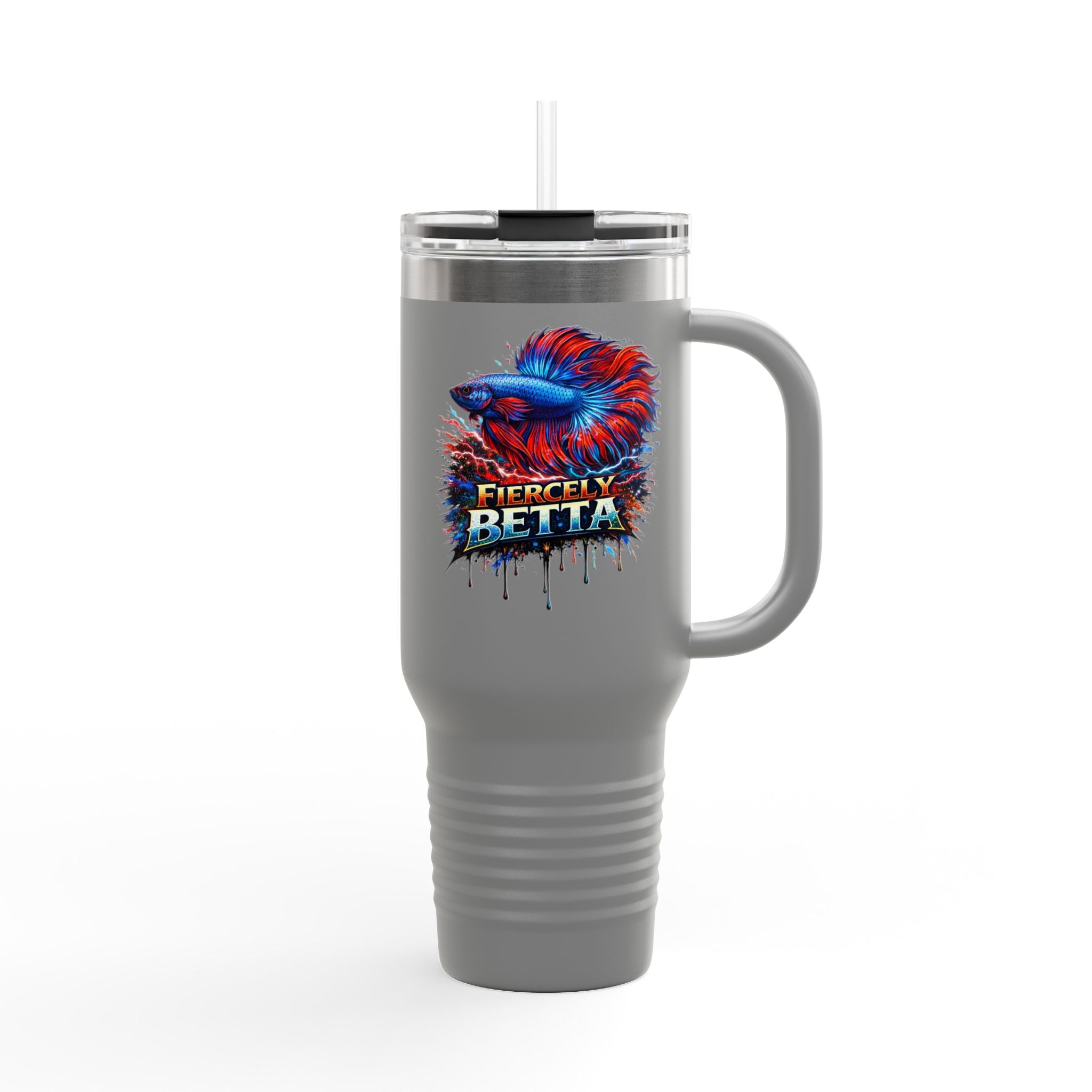 40oz Insulated Travel Mug — 'Fiercely Betta' Colorful Betta Fish Design