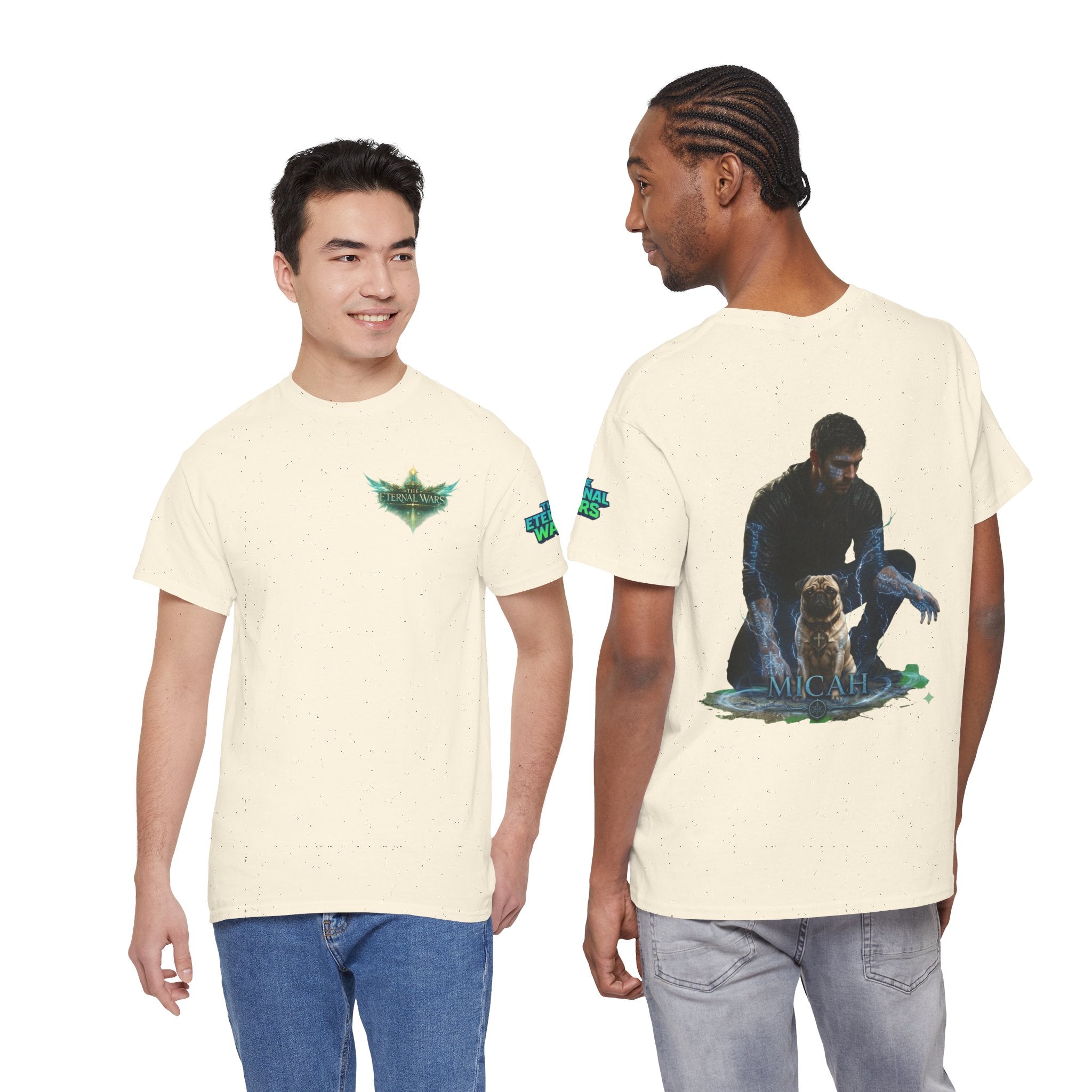 T-Shirt — Nature Warrior Graphic Tee with Man and Dog Illustration