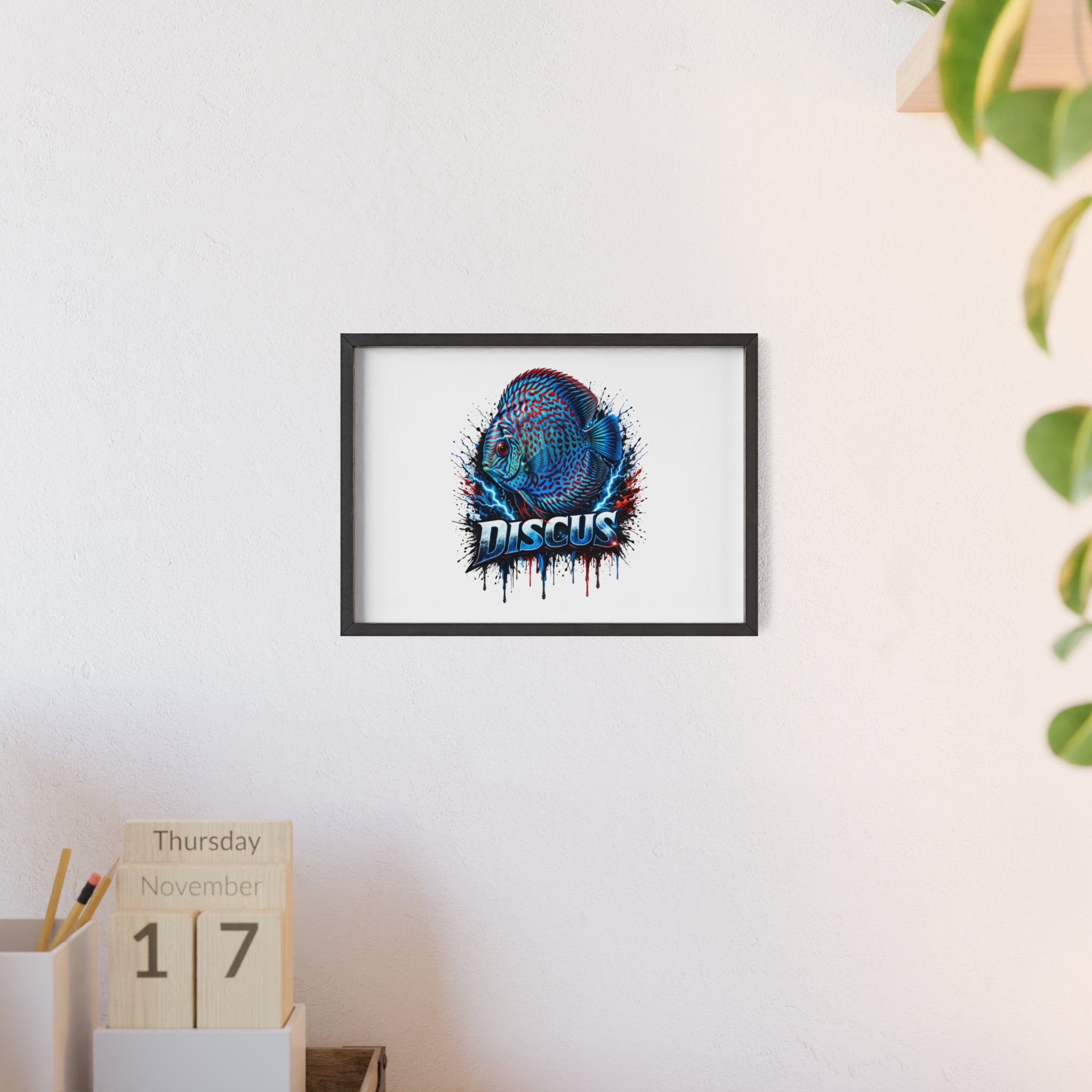 Discus Fish Poster with Wooden Frame — Colorful Aquarium Art Print