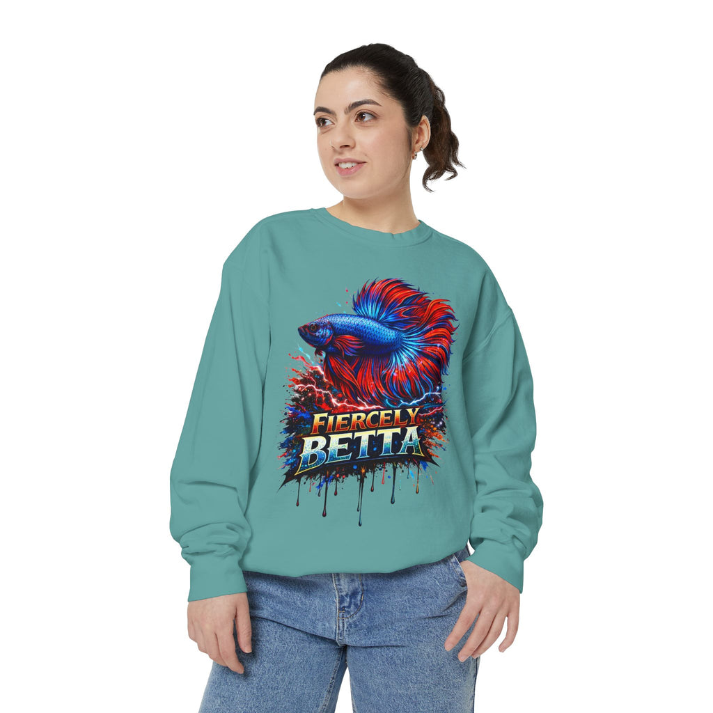 Betta Fish Sweatshirt — "Fiercely Betta" Colorful Aquarium Crewneck