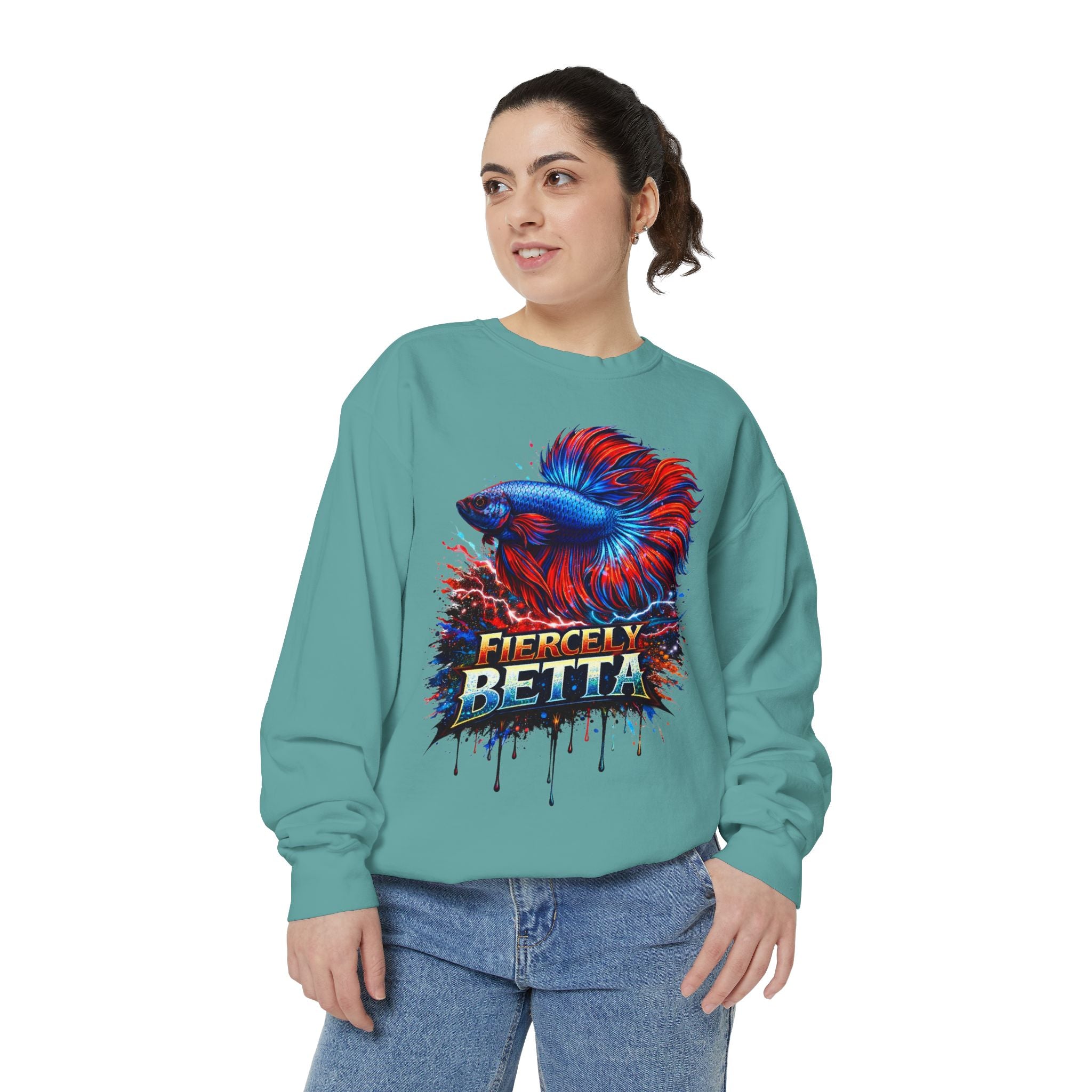 Betta Fish Sweatshirt — "Fiercely Betta" Colorful Aquarium Crewneck