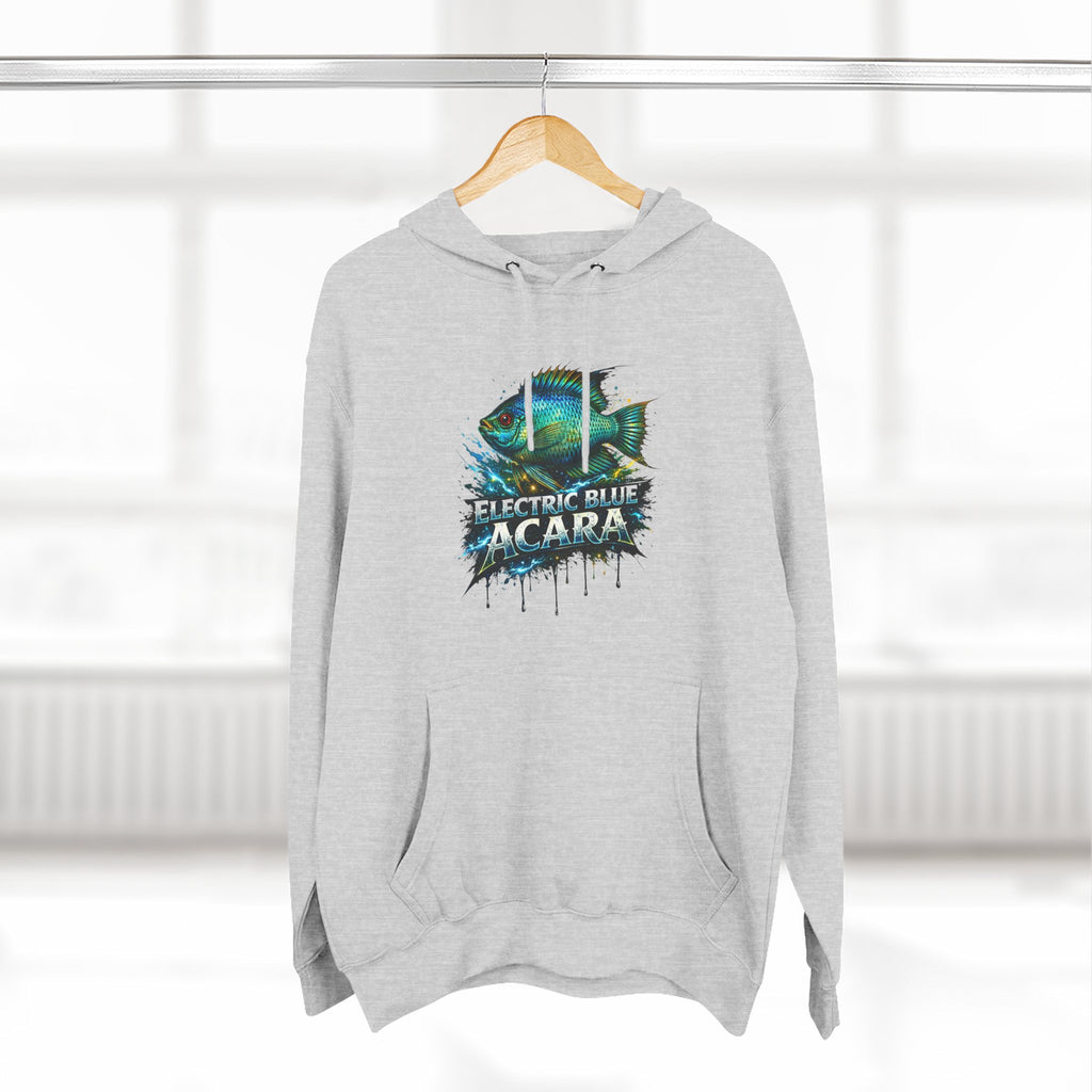 Electric Blue Acara Hoodie — Colorful Aquarium Fish Graphic Fleece Pullover