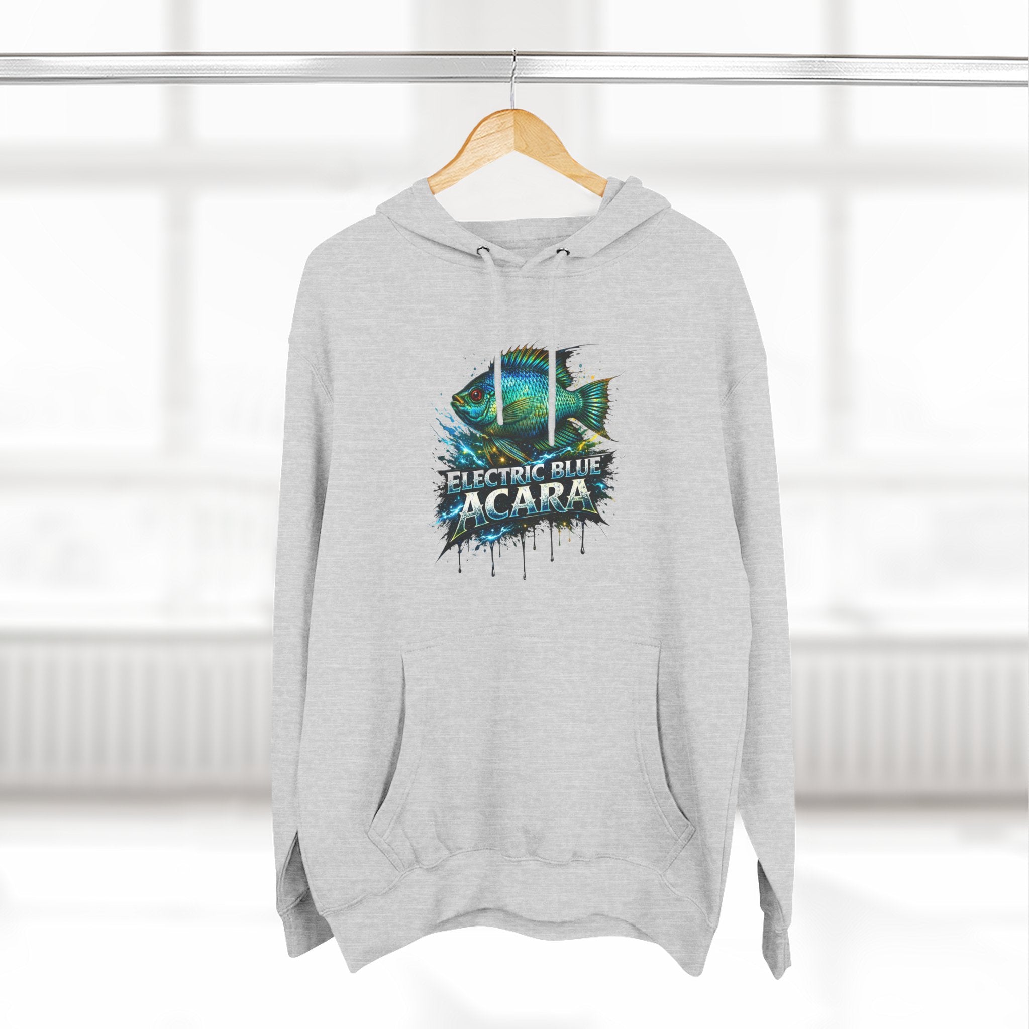 Electric Blue Acara Hoodie — Colorful Aquarium Fish Graphic Fleece Pullover
