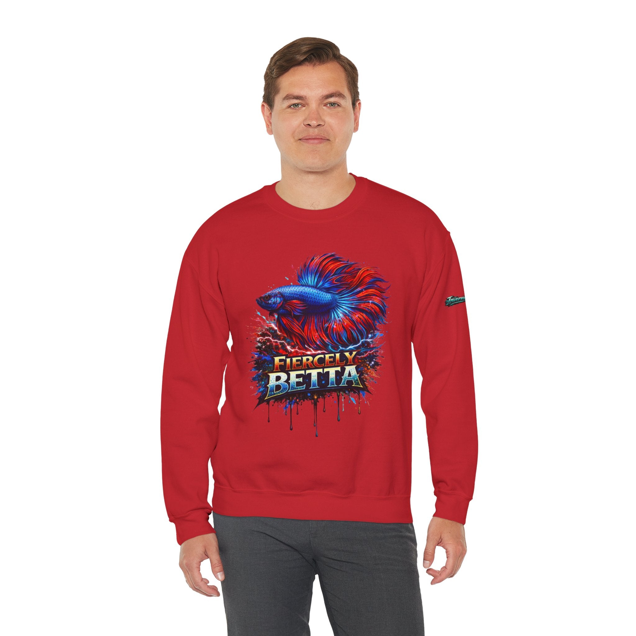 Betta Fish Crewneck Sweatshirt — "Fiercely Betta" Colorful Aquarium Graphic