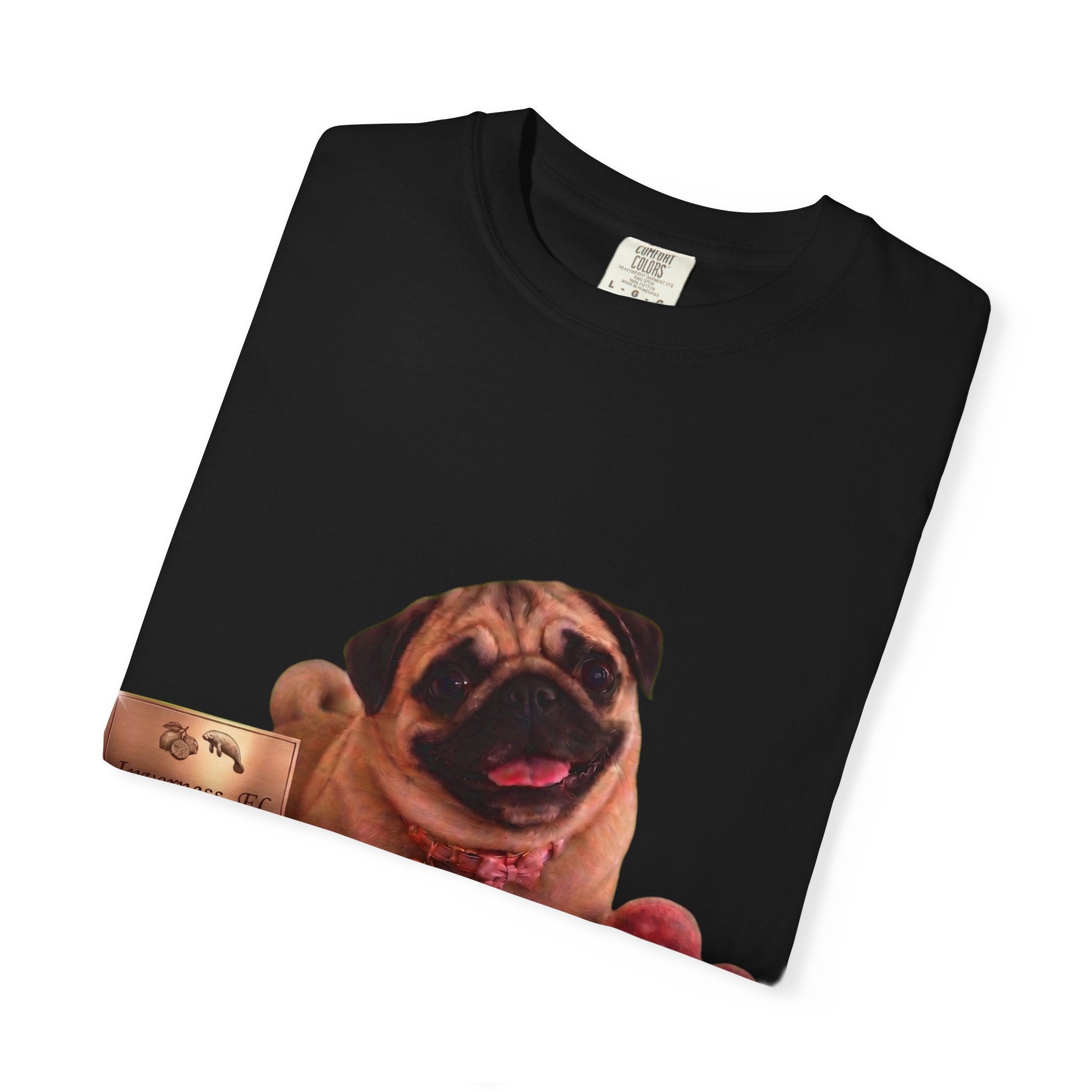 Pug Pet Portrait T-Shirt — Personalized "MIA" Dog Design