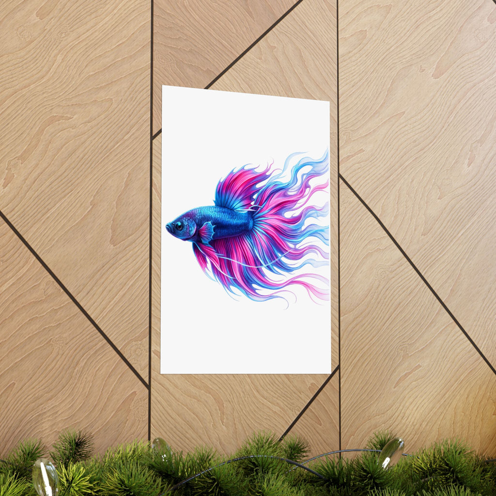 Betta Fish Art Poster — Colorful Blue & Pink Matte Vertical Wall Print