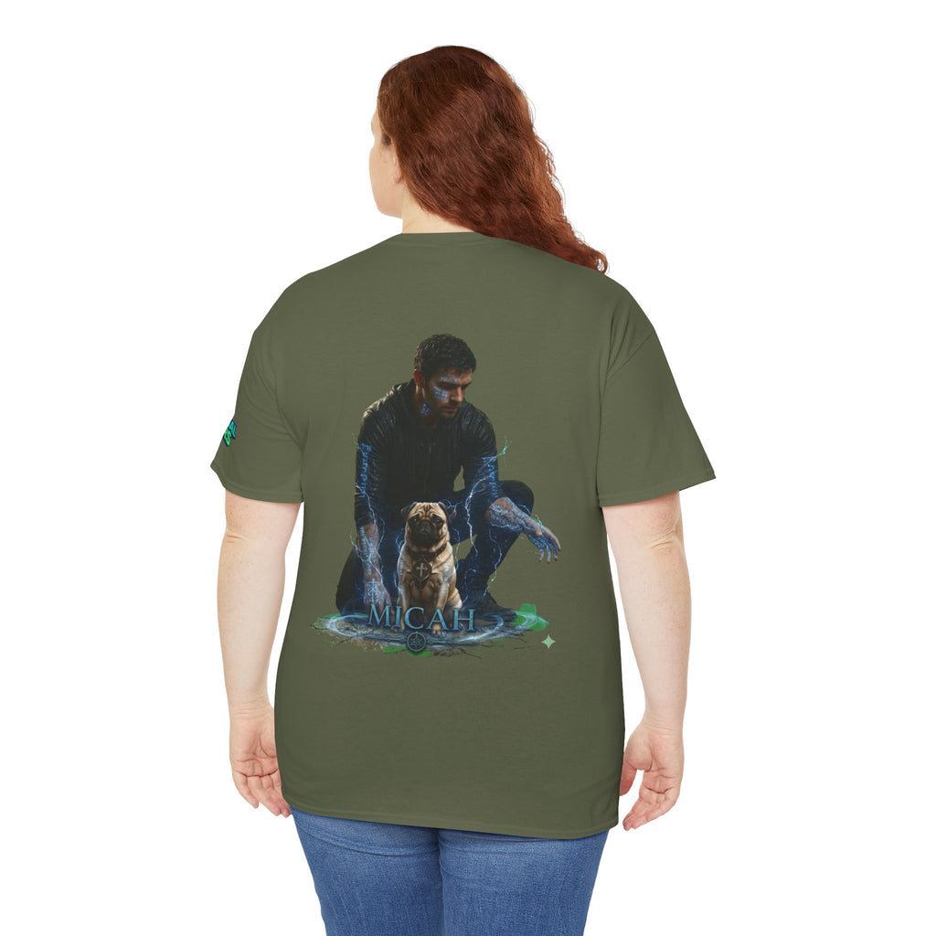 T-Shirt — Nature Warrior Graphic Tee with Man and Dog Illustration