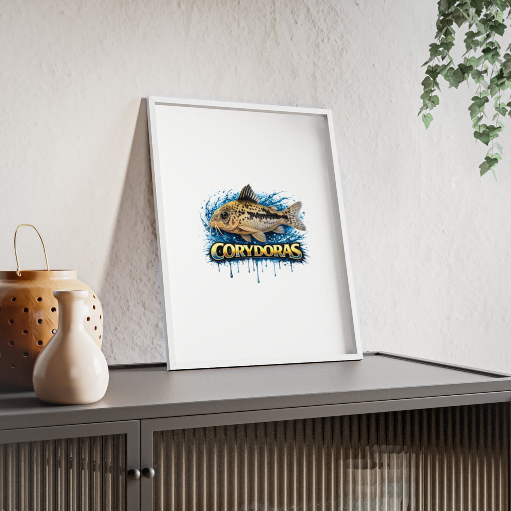 Peppered Corydoras Fish Poster with Wooden Frame — Aquarium Wall Art