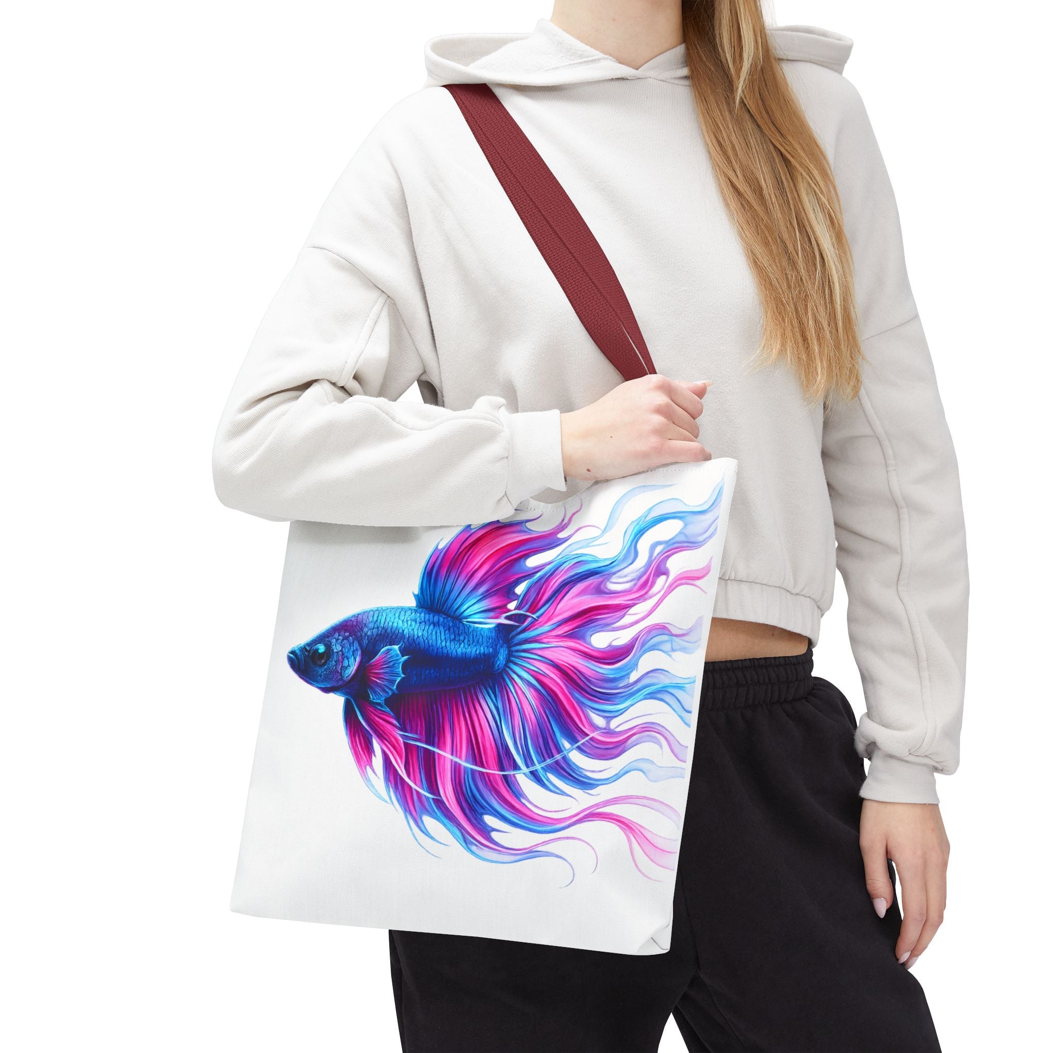 Colorful Betta Fish Tote Bag — Vibrant Blue & Pink Aquatic Art Beach Tote