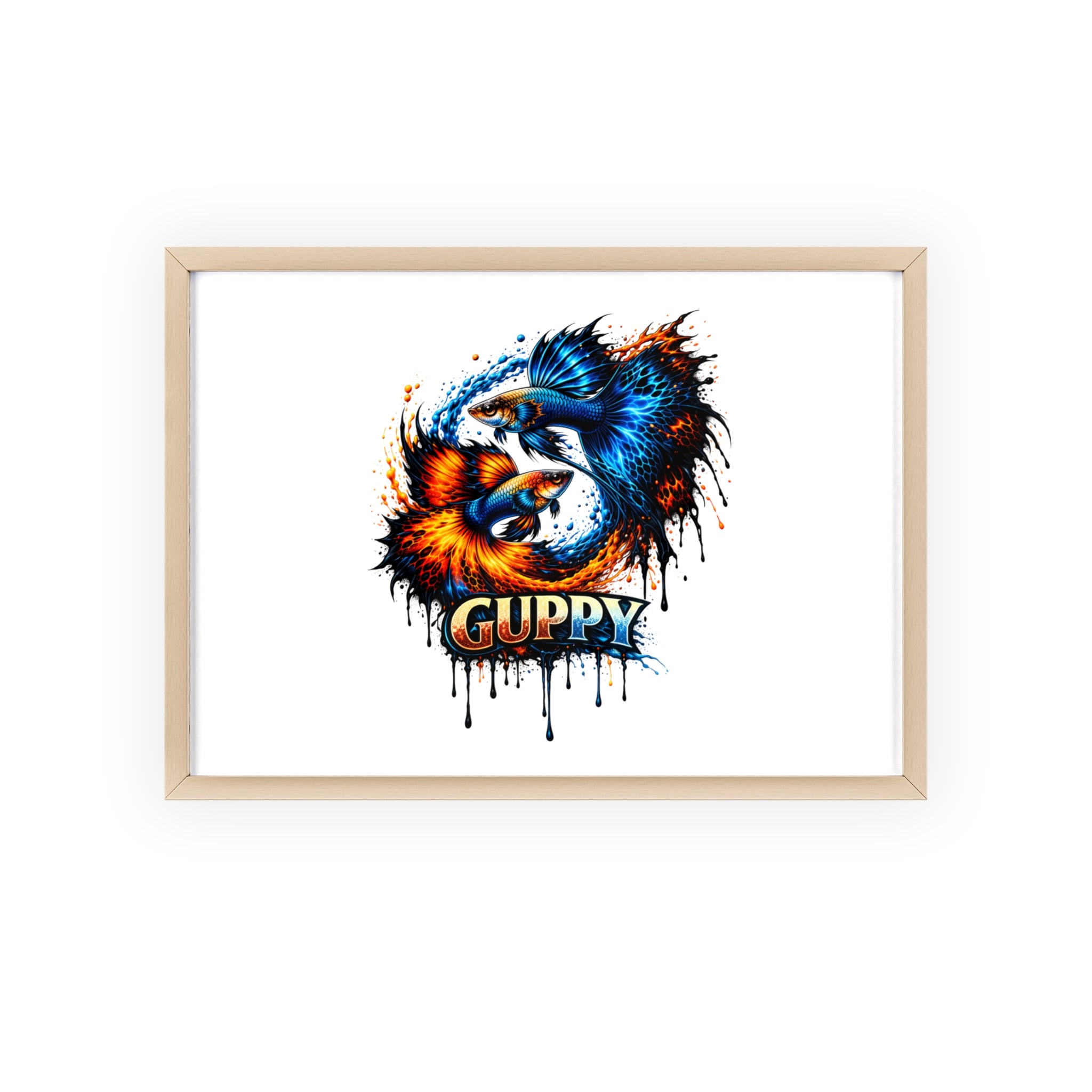 Guppy Fish Art Poster with Wooden Frame — Colorful Koi-Style Aquarium Print