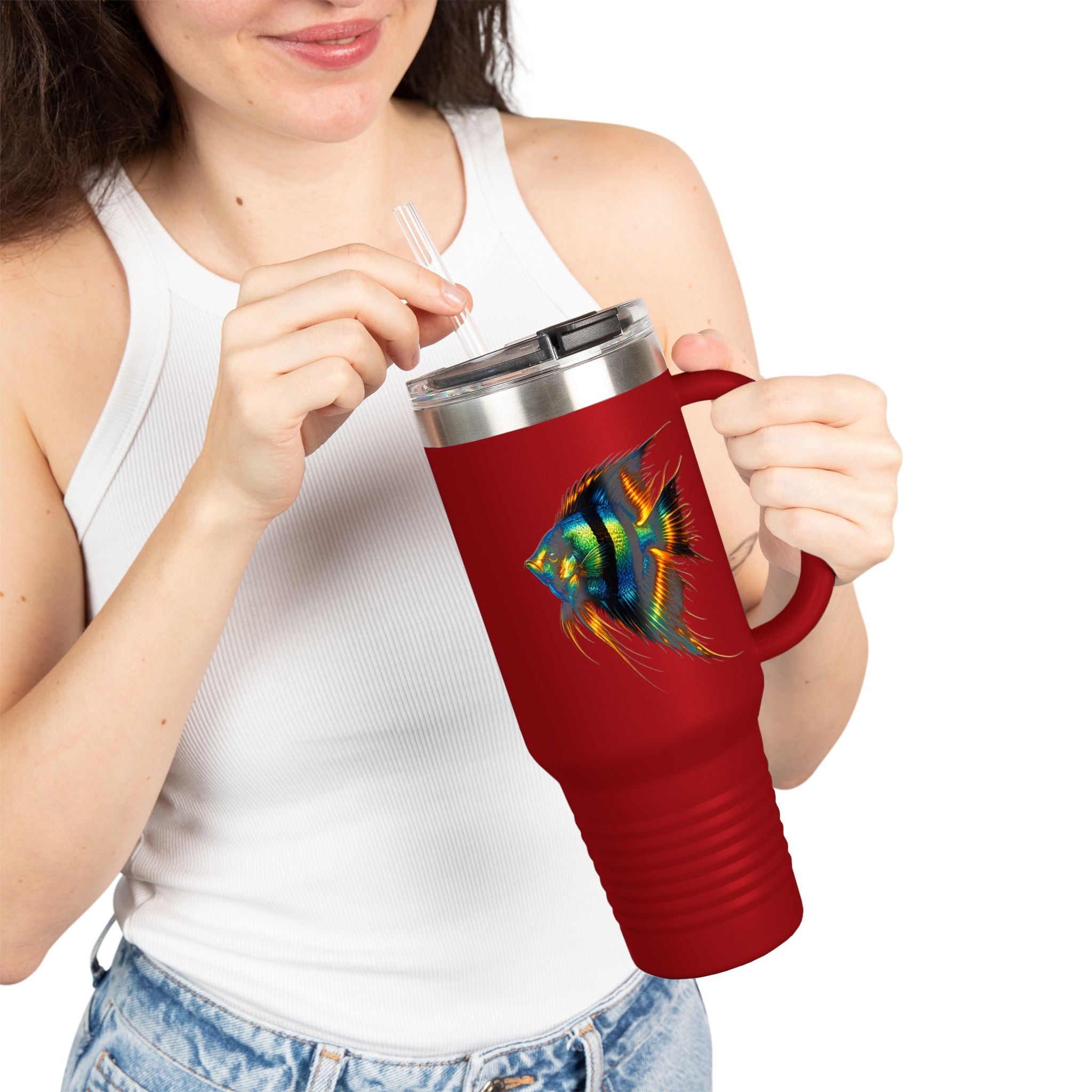 40oz Insulated Travel Mug — Colorful Aquarium Angelfish Stainless Steel Tumbler