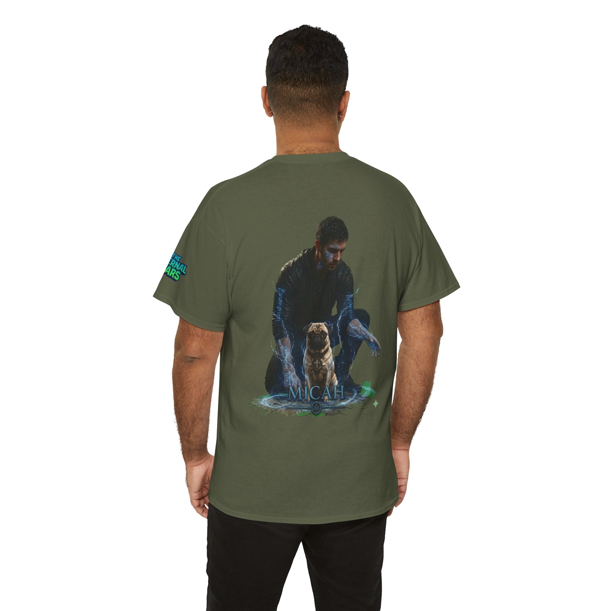 T-Shirt — Nature Warrior Graphic Tee with Man and Dog Illustration