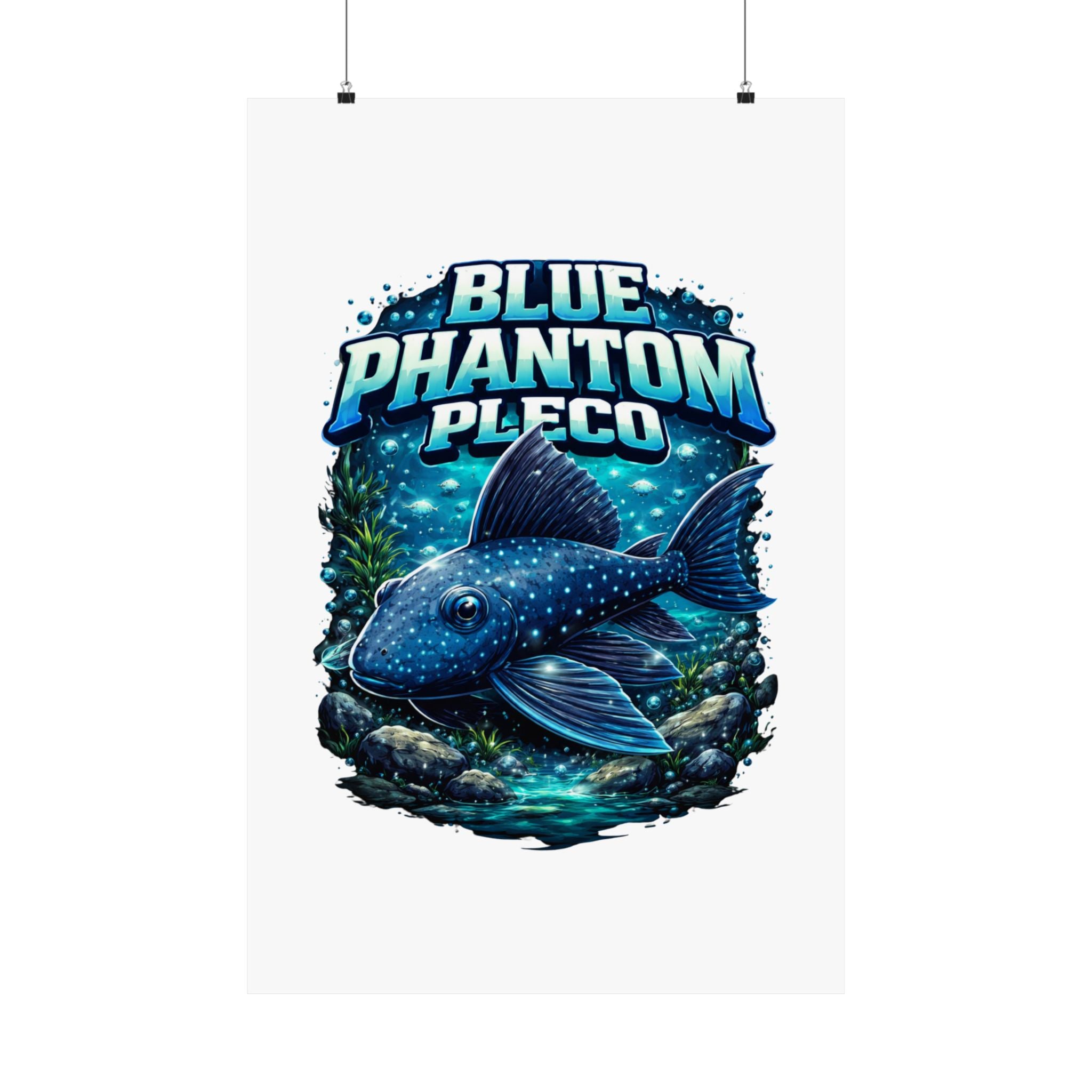 Blue Phantom Pleco Poster — Matte Vertical Aquarium Fish Art Print