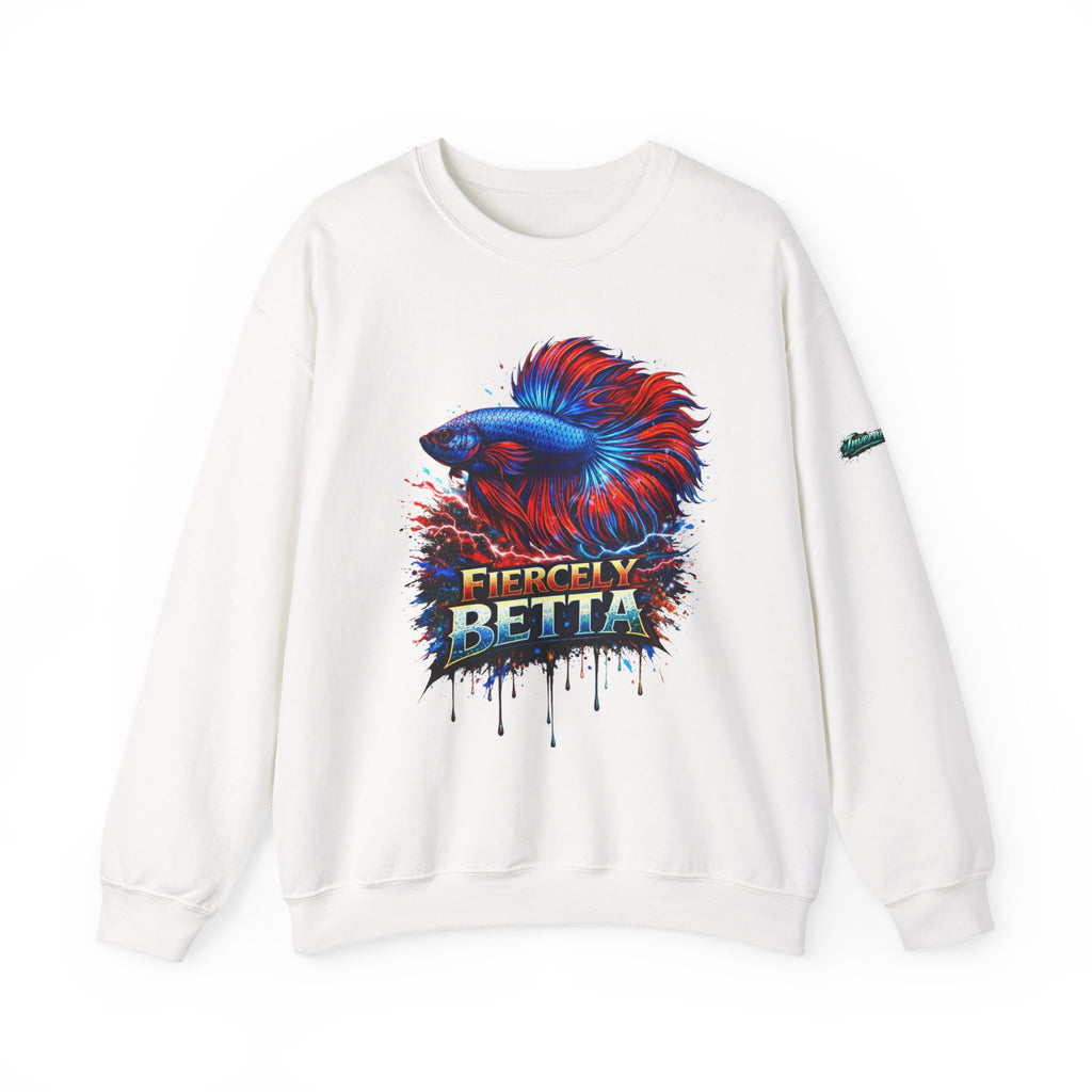 Betta Fish Crewneck Sweatshirt — "Fiercely Betta" Colorful Aquarium Graphic