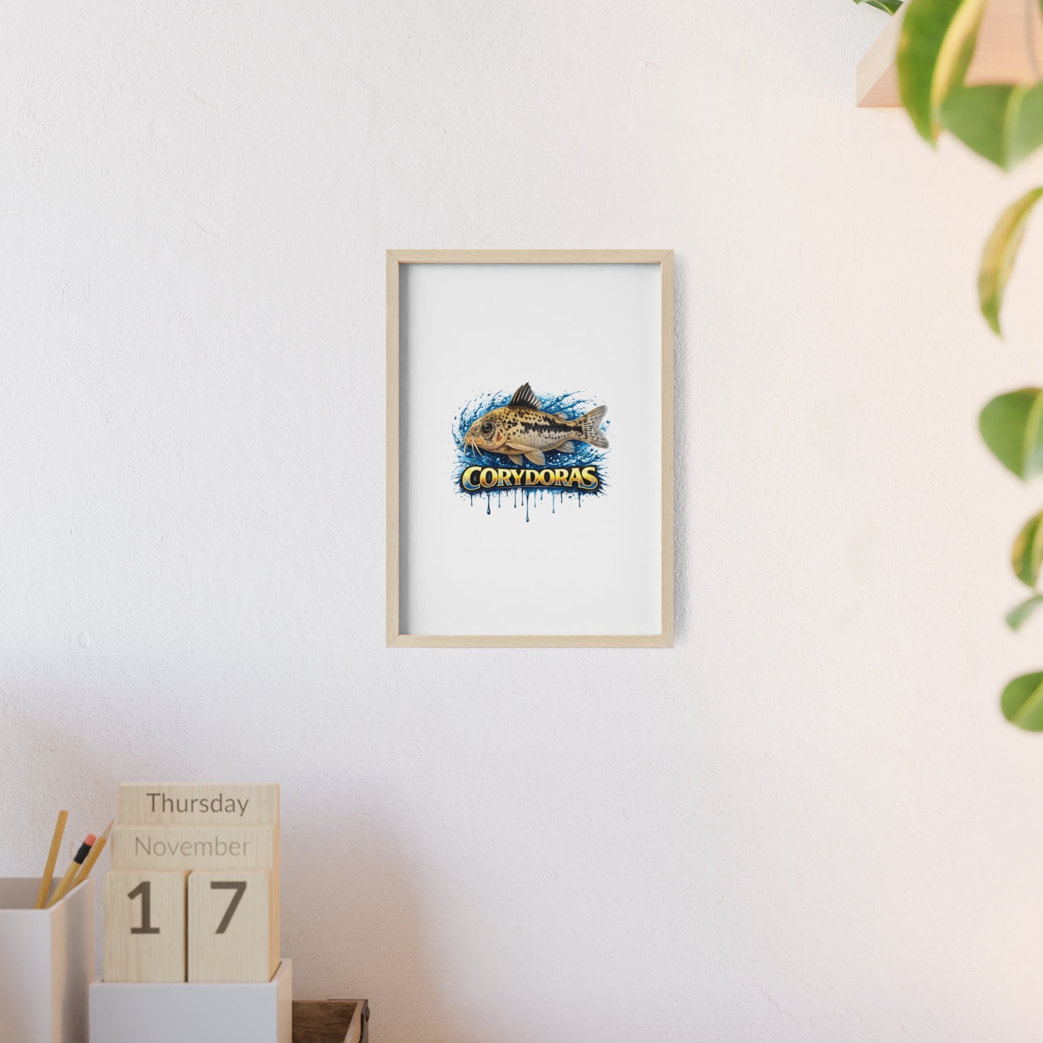 Peppered Corydoras Fish Poster with Wooden Frame — Aquarium Wall Art