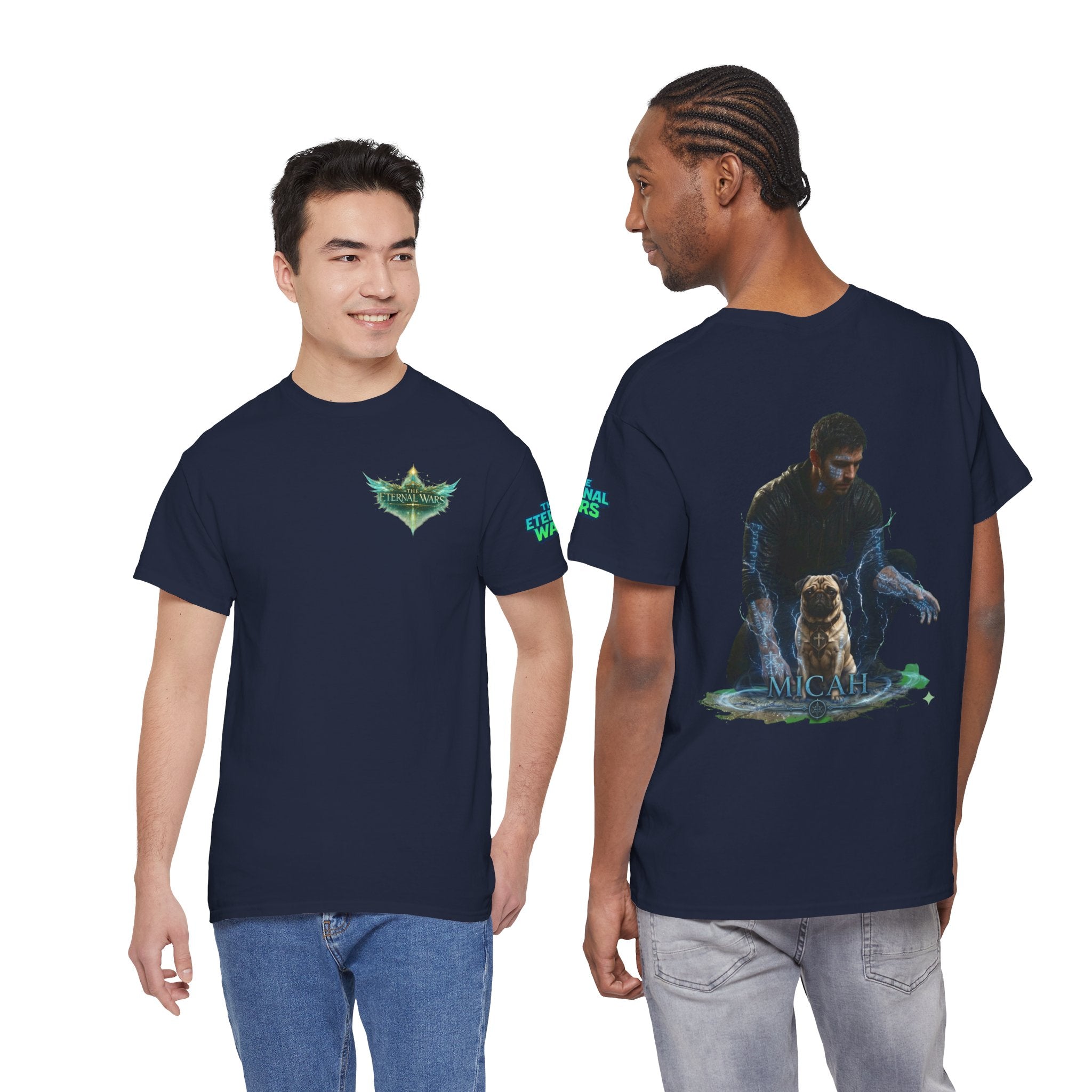 T-Shirt — Nature Warrior Graphic Tee with Man and Dog Illustration