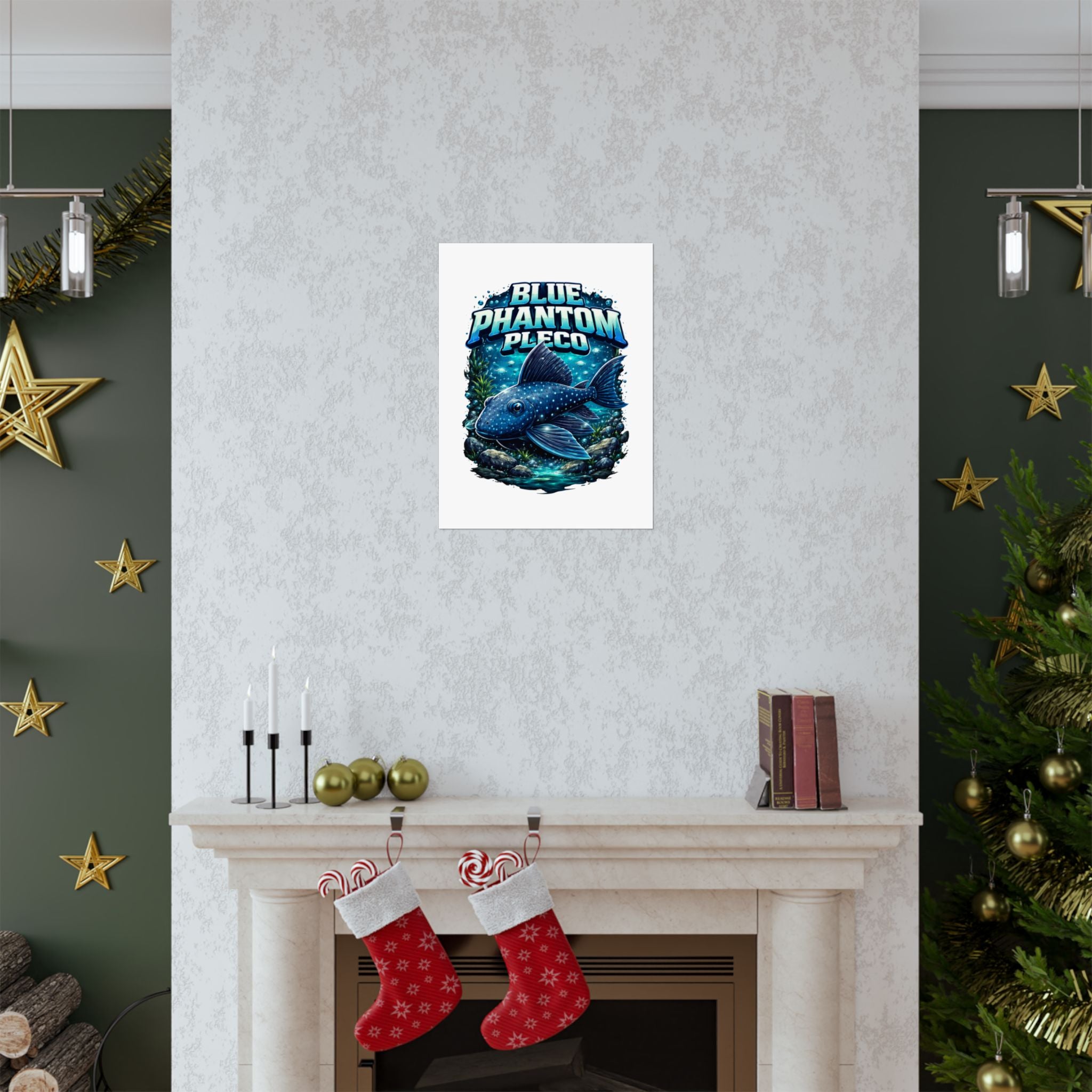 Blue Phantom Pleco Poster — Matte Vertical Aquarium Fish Art Print