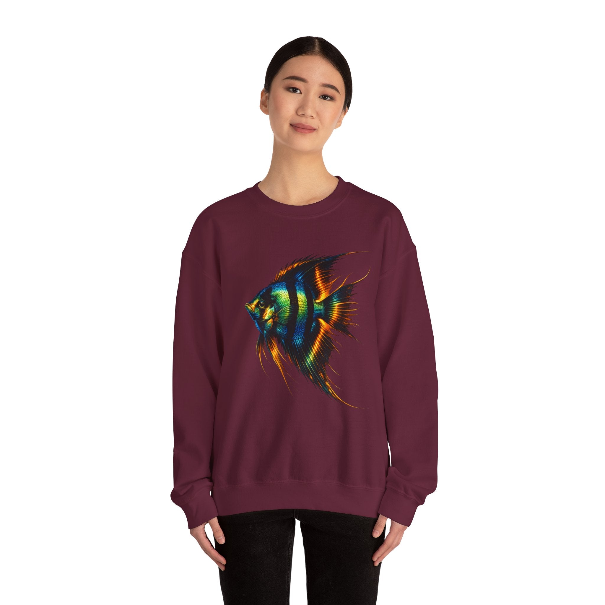 Angelfish Graphic Sweatshirt — Colorful Tropical Fish Crewneck