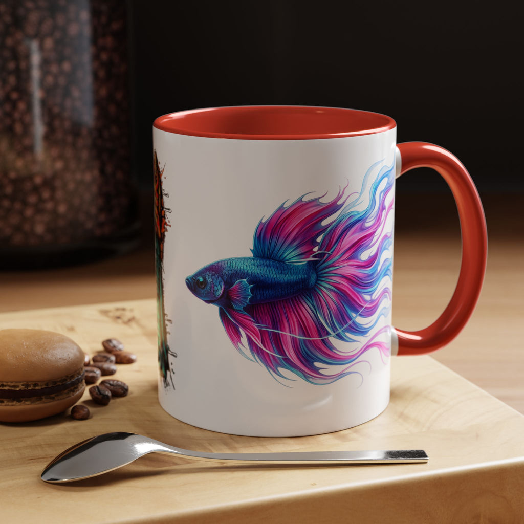 Betta Fish Accent Coffee Mug — Vibrant Neon Betta Design (11/15 oz)