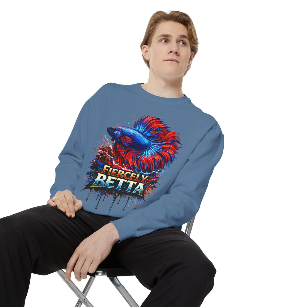Betta Fish Sweatshirt — "Fiercely Betta" Colorful Aquarium Crewneck
