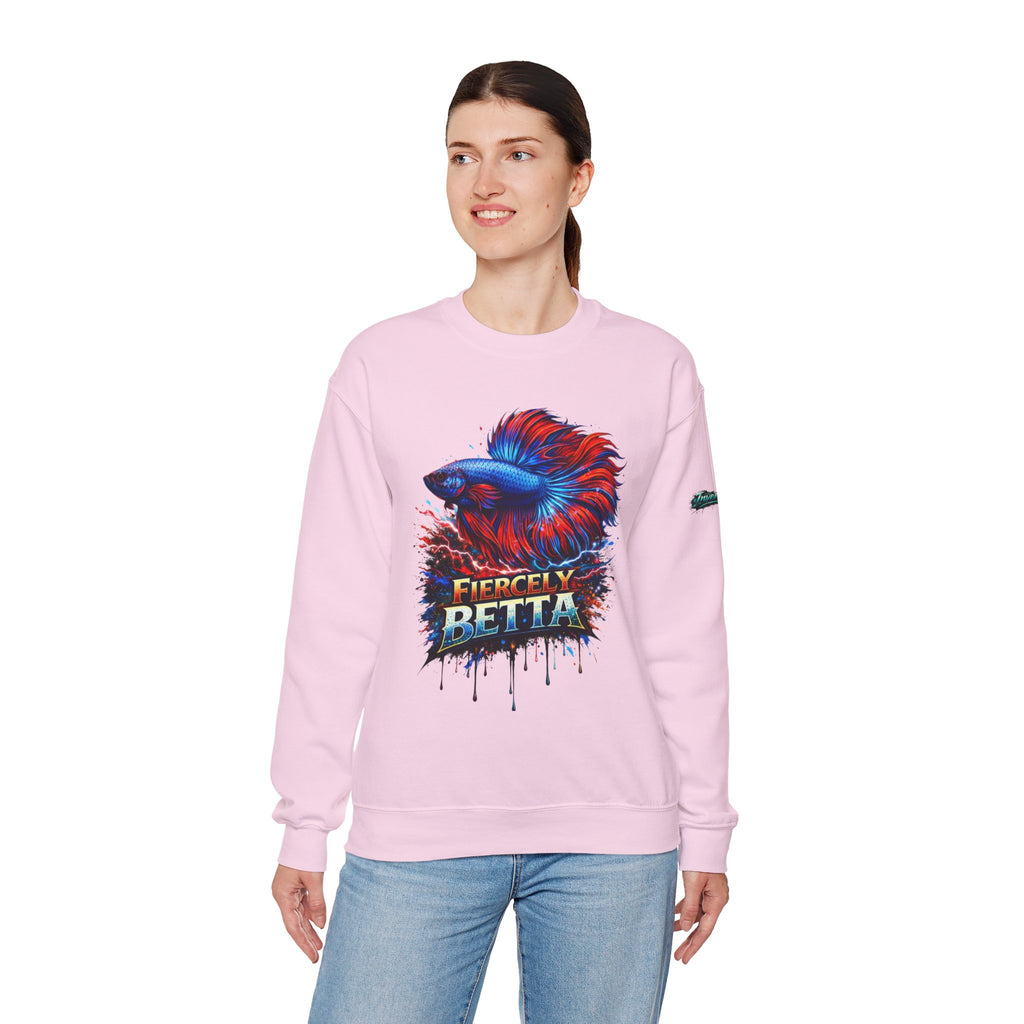 Betta Fish Crewneck Sweatshirt — "Fiercely Betta" Colorful Aquarium Graphic