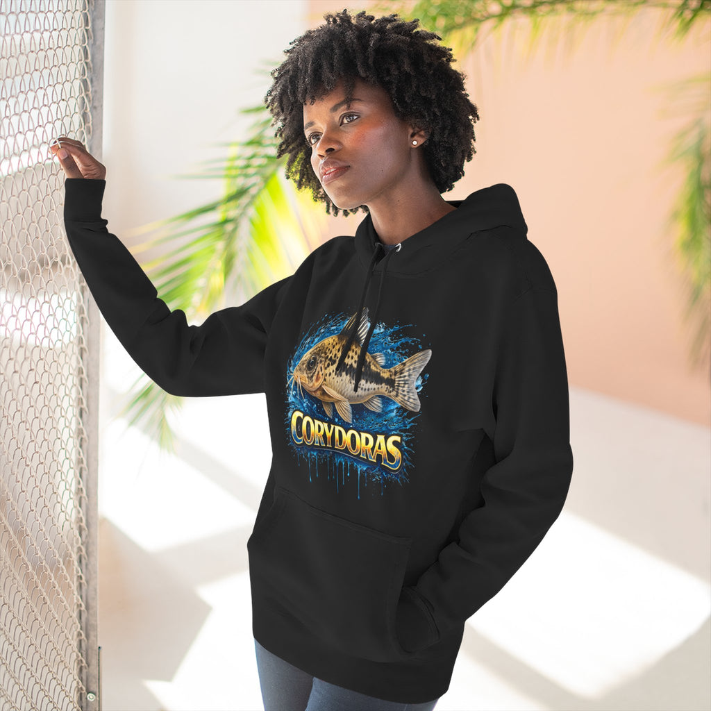 Peppered Corydoras Midweight Fleece Hoodie — Aquatic Catfish Illustration Pullover