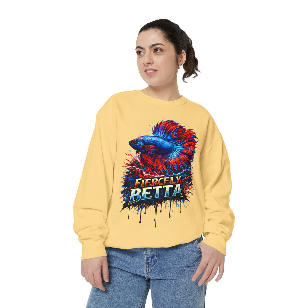 Betta Fish Sweatshirt — "Fiercely Betta" Colorful Aquarium Crewneck