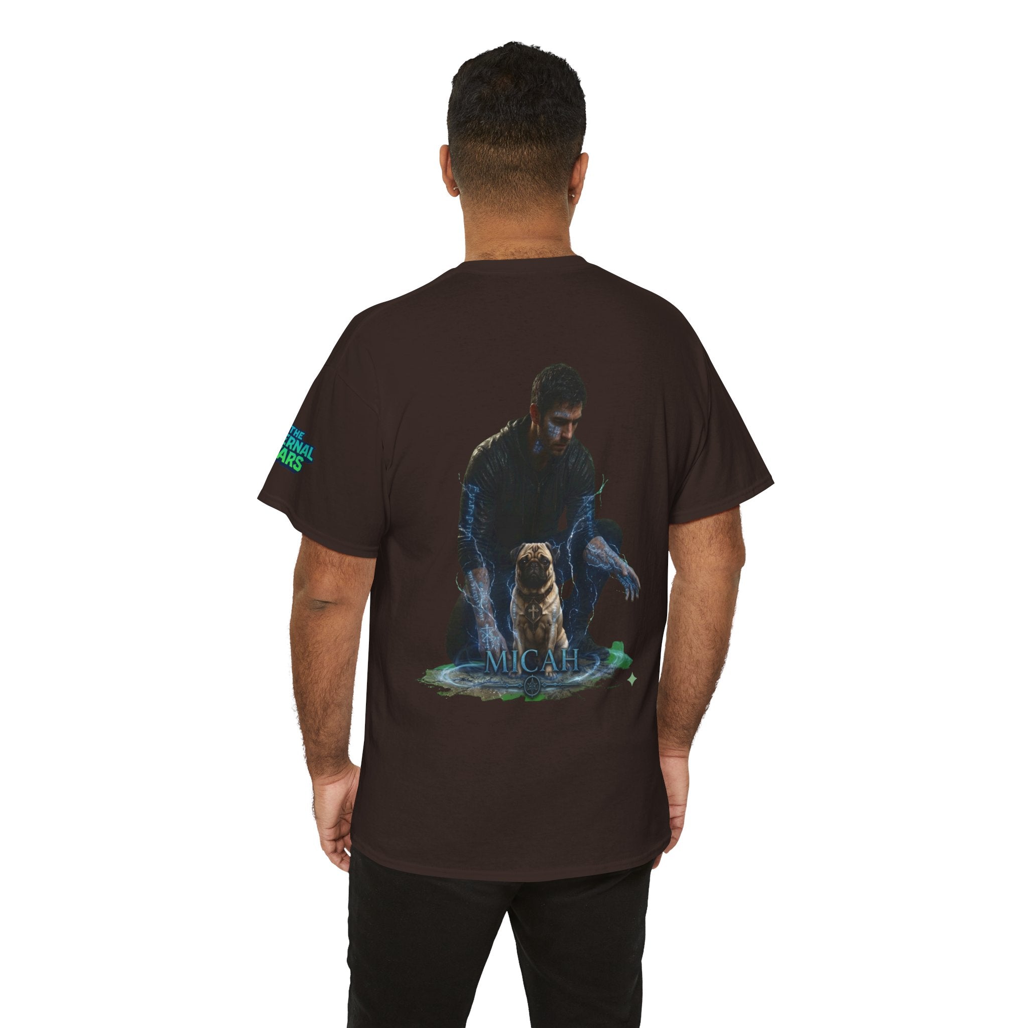 T-Shirt — Nature Warrior Graphic Tee with Man and Dog Illustration