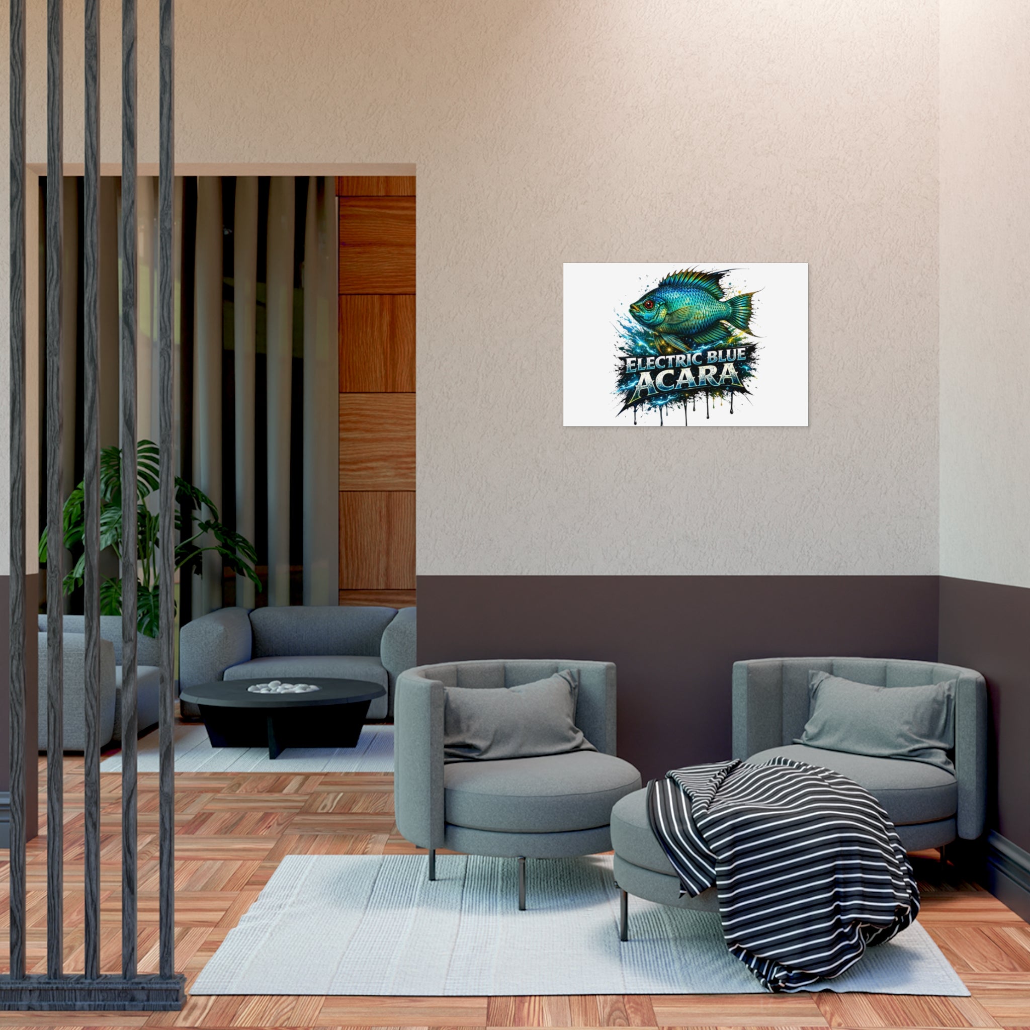 Electric Blue Acara Fish Poster — Vibrant Aquarium Wall Art
