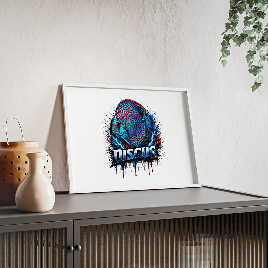 Discus Fish Poster with Wooden Frame — Colorful Aquarium Art Print