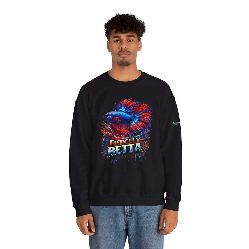 Betta Fish Crewneck Sweatshirt — "Fiercely Betta" Colorful Aquarium Graphic