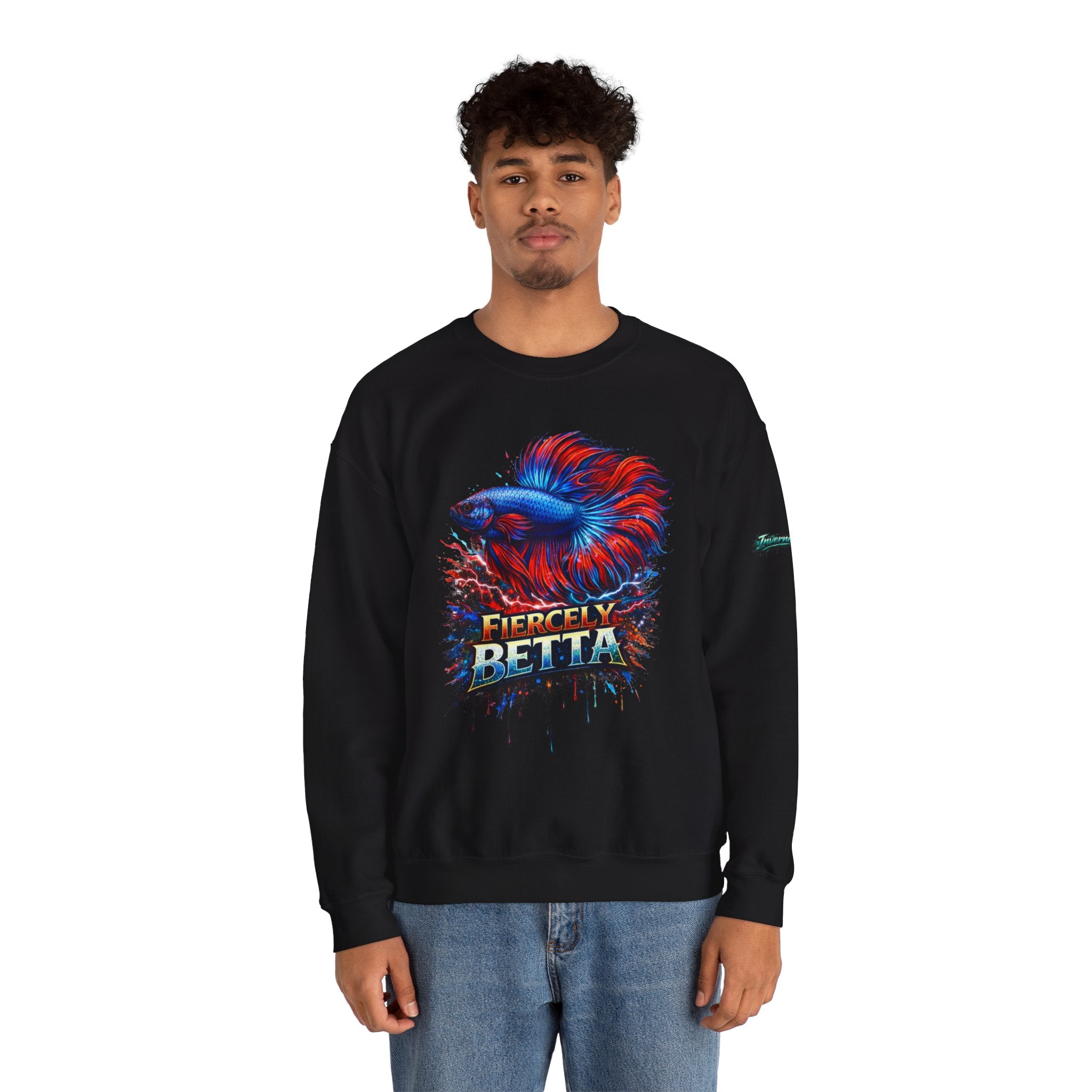 Betta Fish Crewneck Sweatshirt — "Fiercely Betta" Colorful Aquarium Graphic