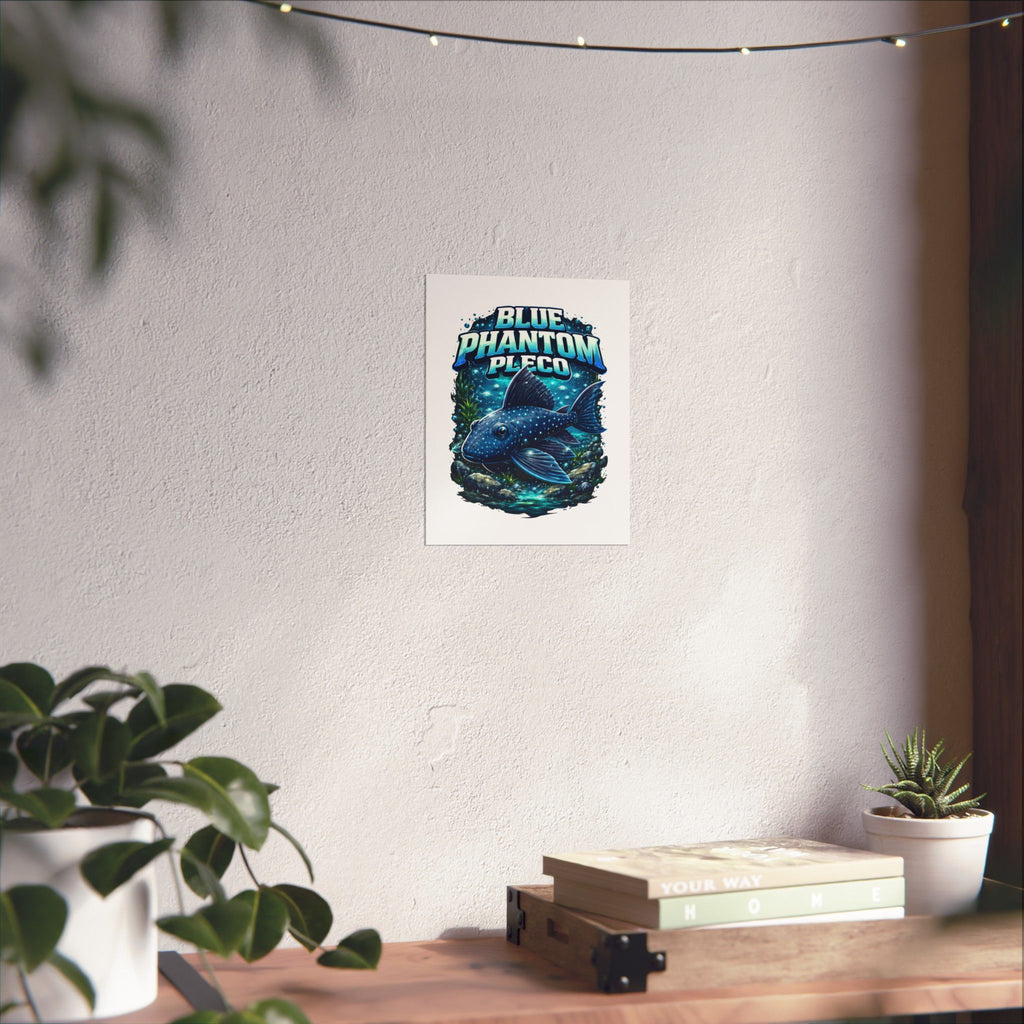 Blue Phantom Pleco Poster — Matte Vertical Aquarium Fish Art Print