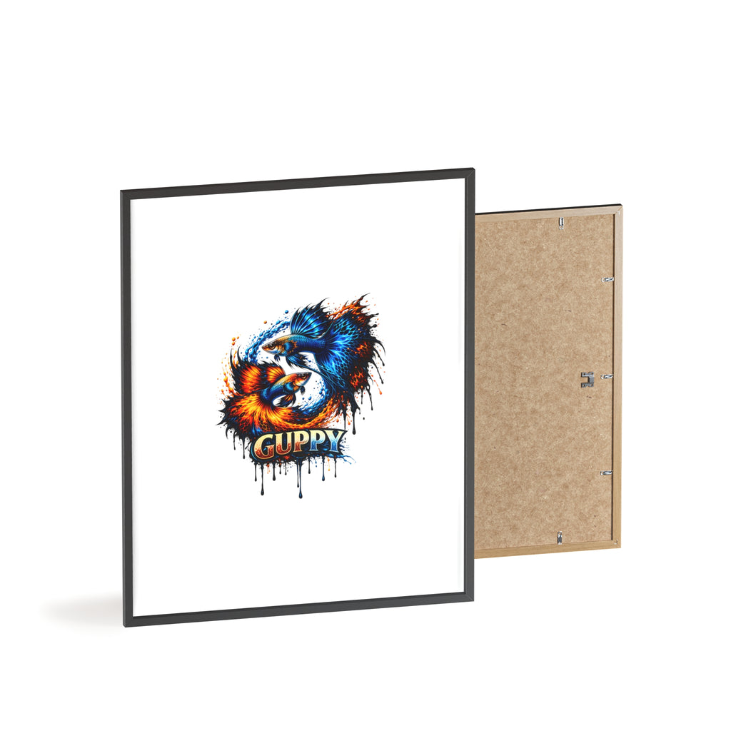 Guppy Fish Art Poster with Wooden Frame — Colorful Koi-Style Aquarium Print