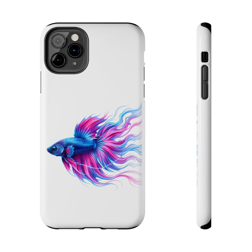 Betta Fish Tough Phone Case — Colorful Blue & Pink Aquarium Art