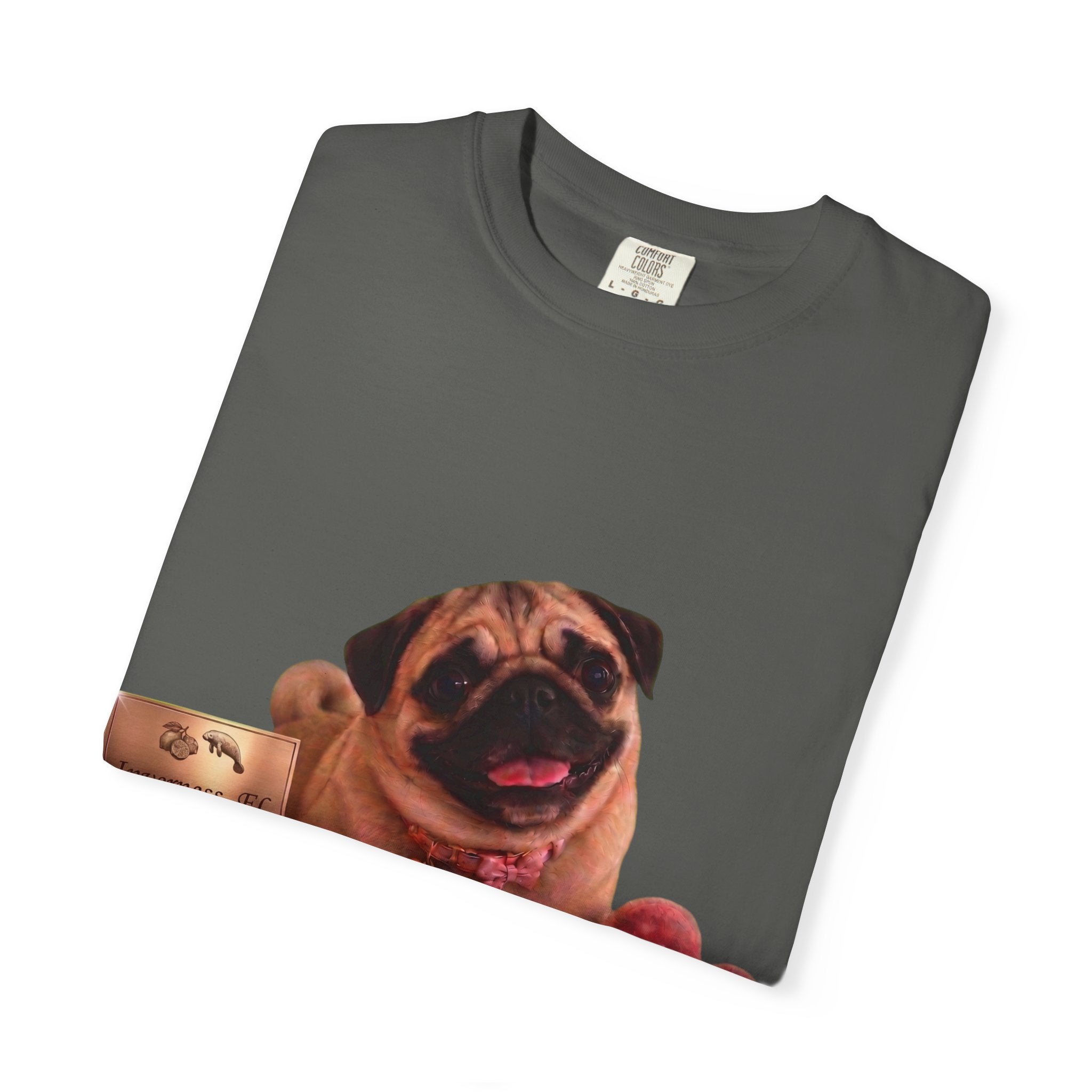 Pug Pet Portrait T-Shirt — Personalized "MIA" Dog Design