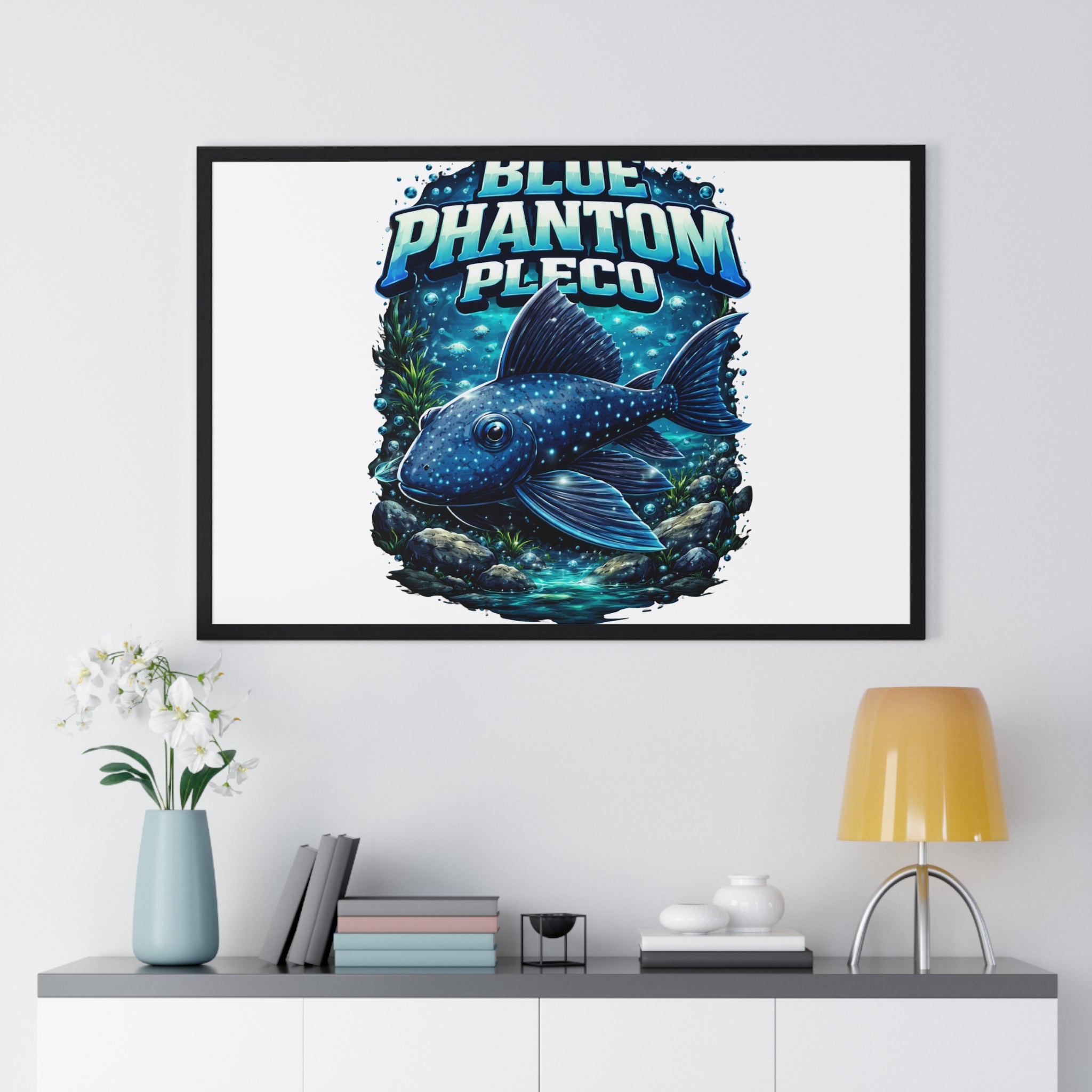 Blue Phantom Pleco Framed Poster — Aquatic Fish Art Print