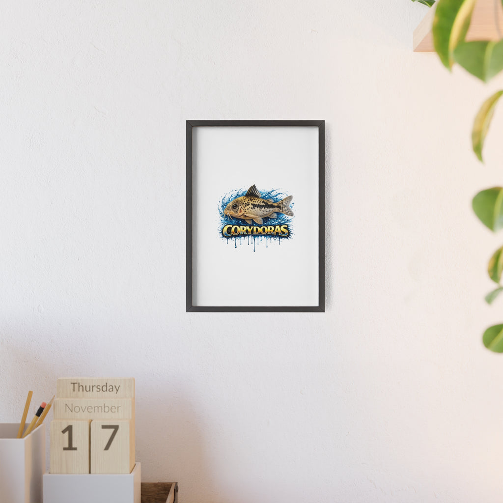 Peppered Corydoras Fish Poster with Wooden Frame — Aquarium Wall Art