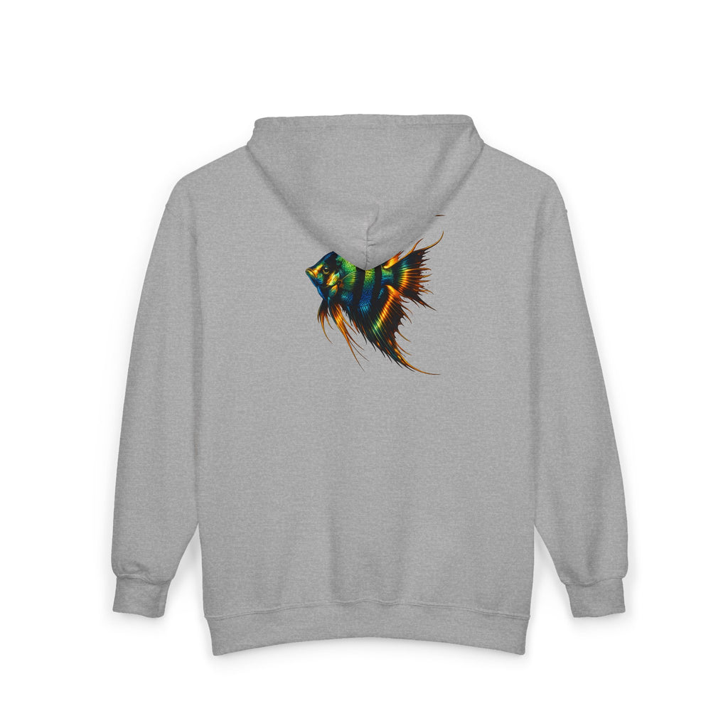 Angelfish Neon Art Zip Hoodie – Colorful Aquarium Fish Back Print