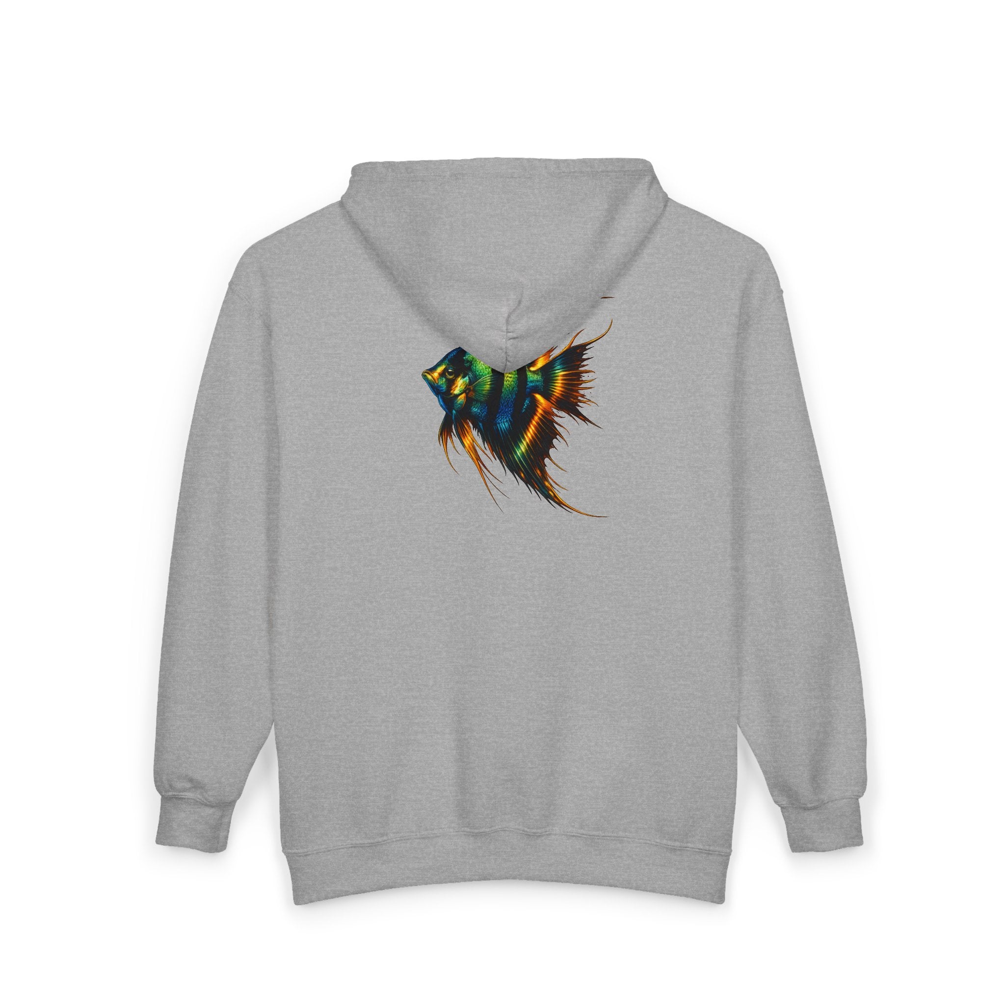 Angelfish Neon Art Zip Hoodie – Colorful Aquarium Fish Back Print