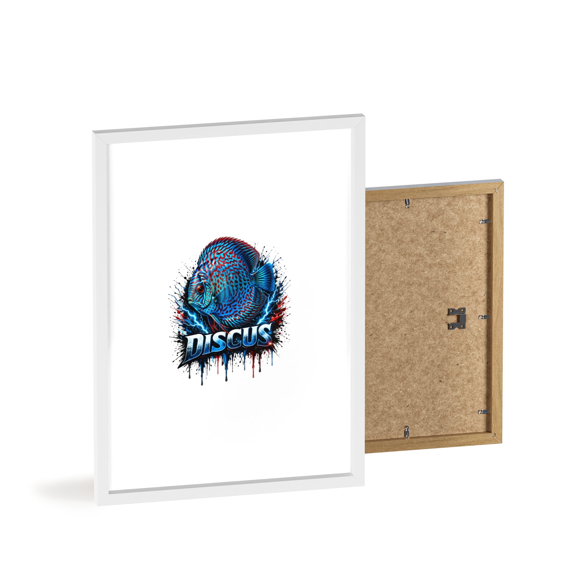 Discus Fish Poster with Wooden Frame — Colorful Aquarium Art Print