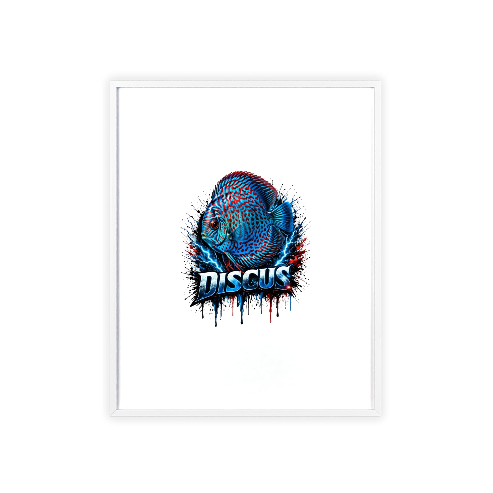 Discus Fish Poster with Wooden Frame — Colorful Aquarium Art Print